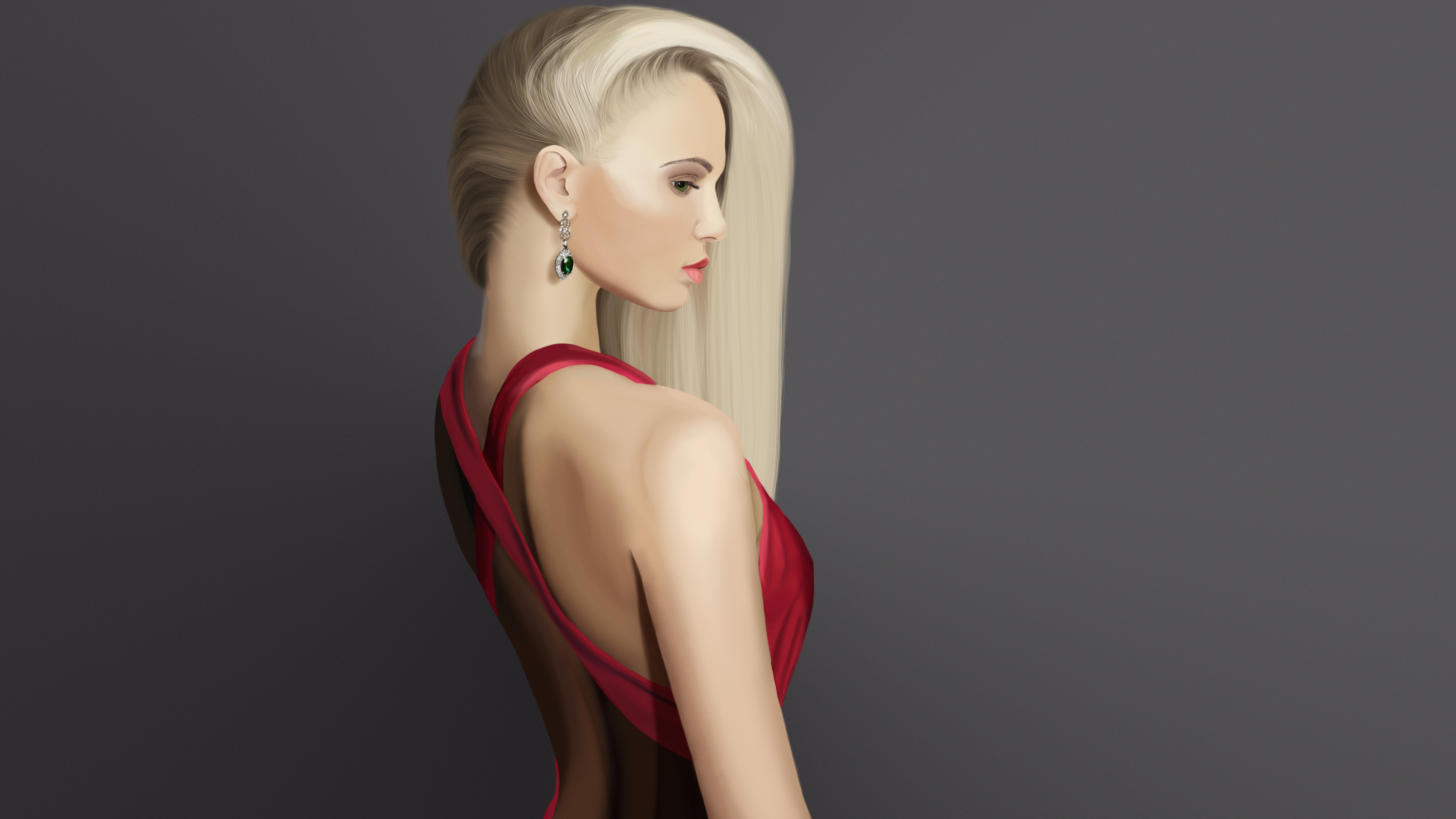 4K Digital Painting of a Woman in a Red Dress HD Wallpaper