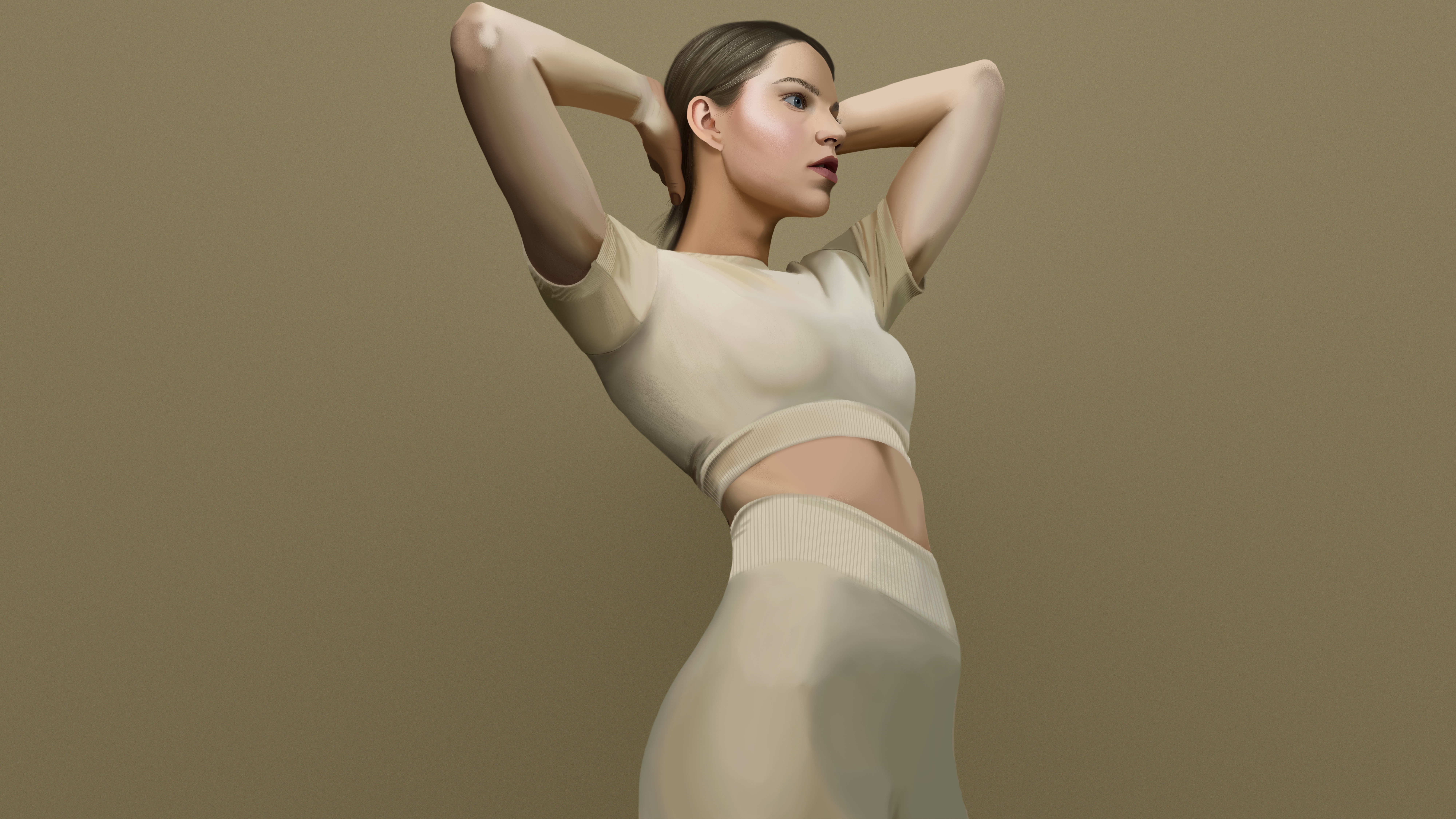 Digital painting of a woman in athletic wear HD Wallpaper