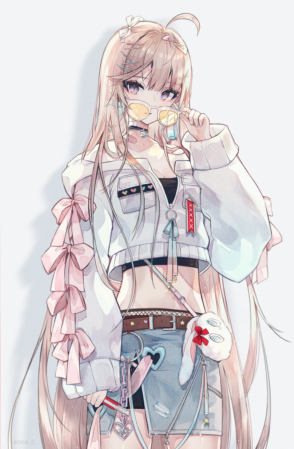 Anime girl with sunglasses and pink bows HD Phone Wallpaper