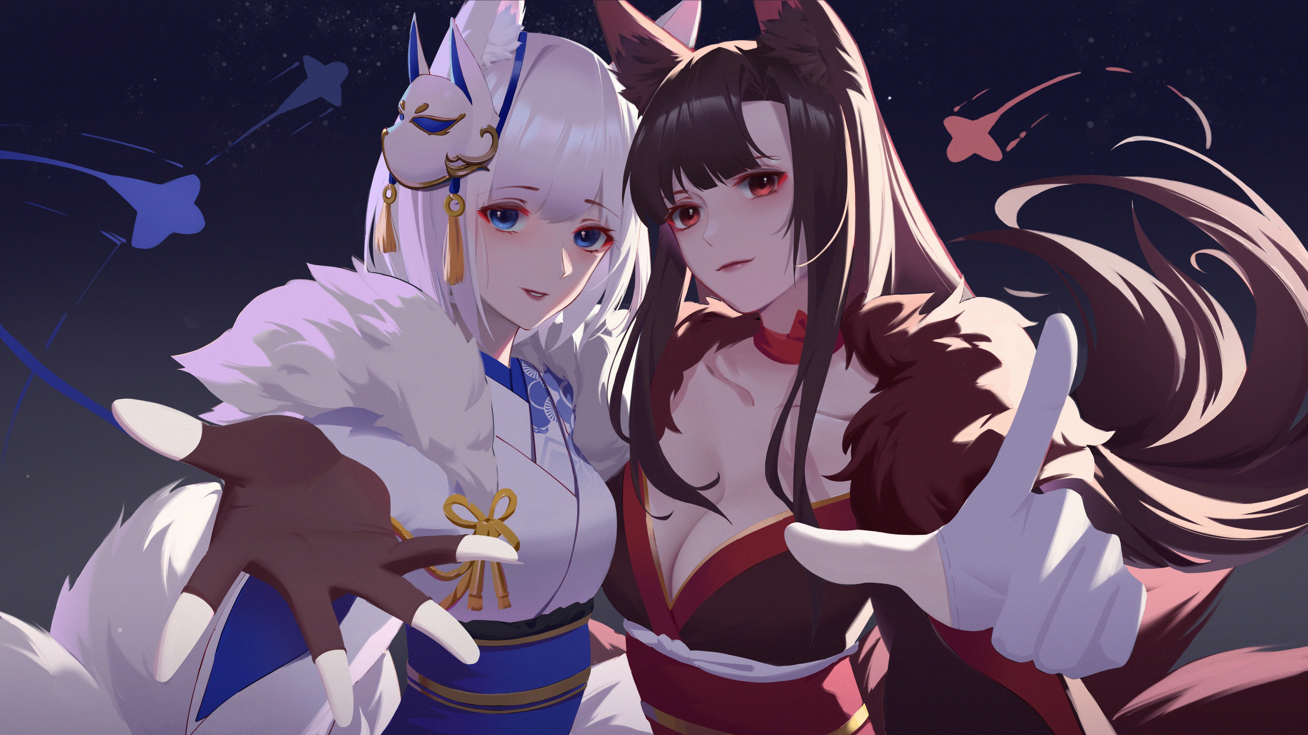 Azur Lane Akagi and Kaga fox girls HD Wallpaper
