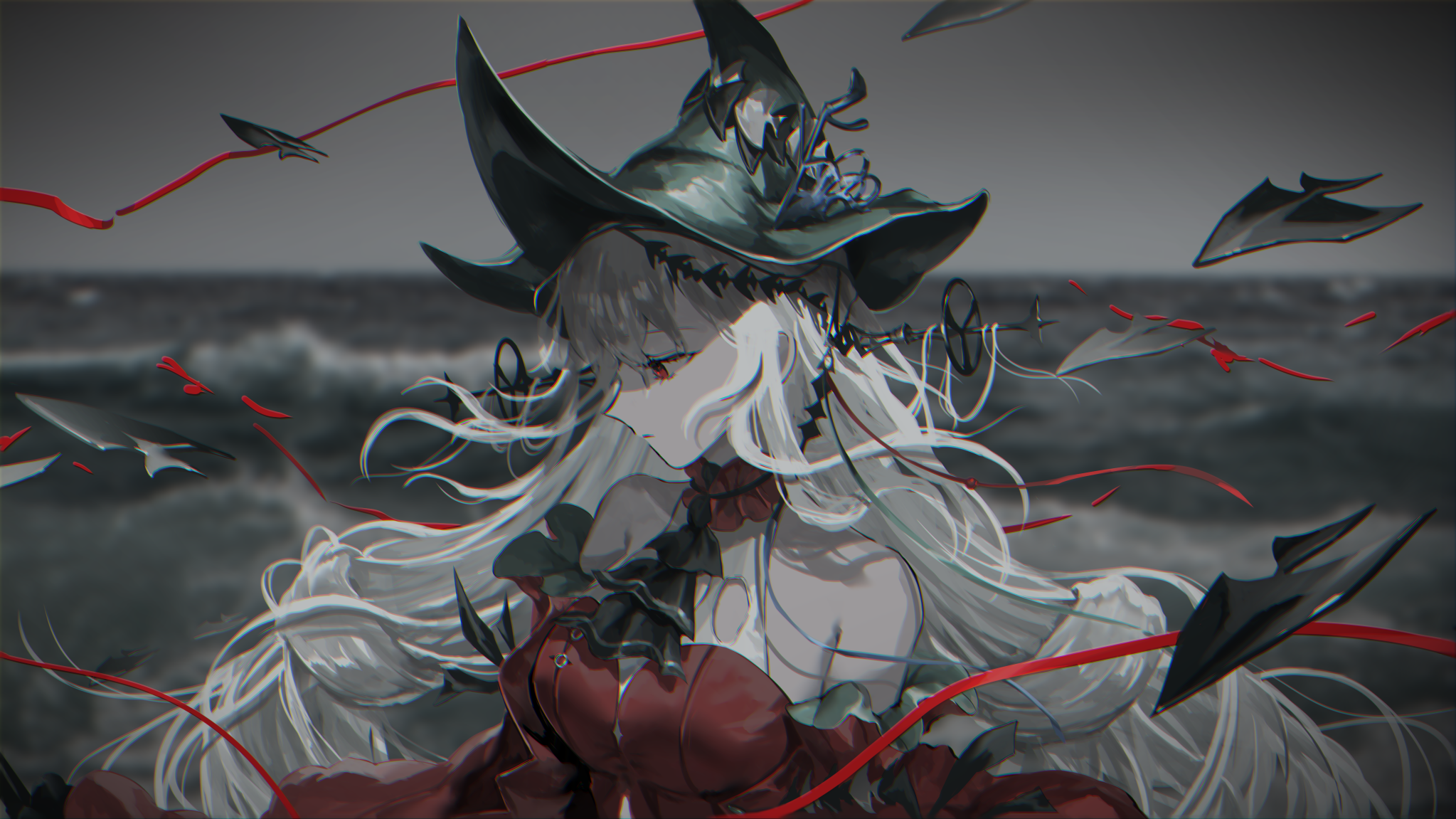 Skadi the Witch with Red Eyes and Hat HD Wallpaper