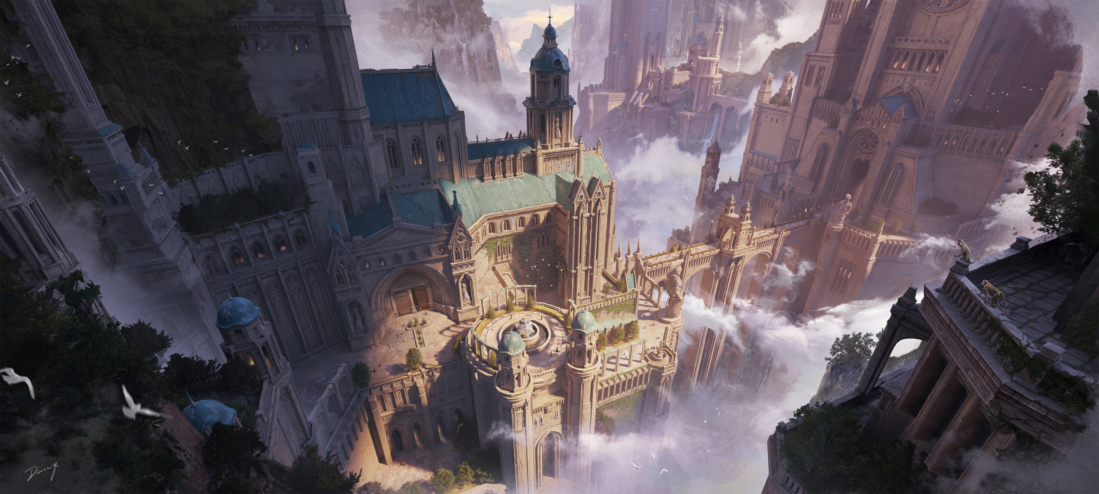 4K Fantasy City Castle in the Clouds HD Wallpaper