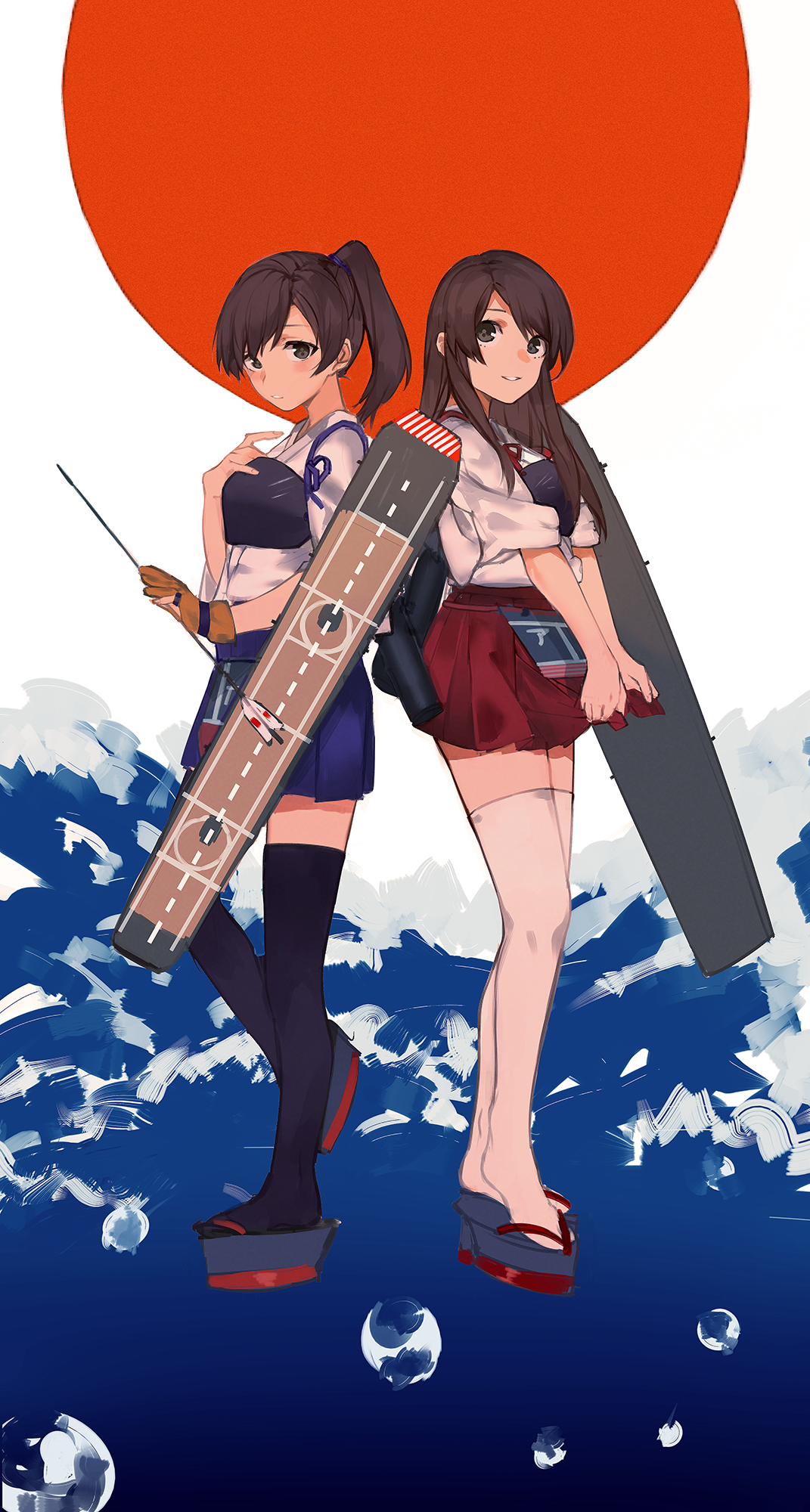 Kantai Collection: Akagi and Kaga with Aircraft Carrier Decks HD Phone Wallpaper