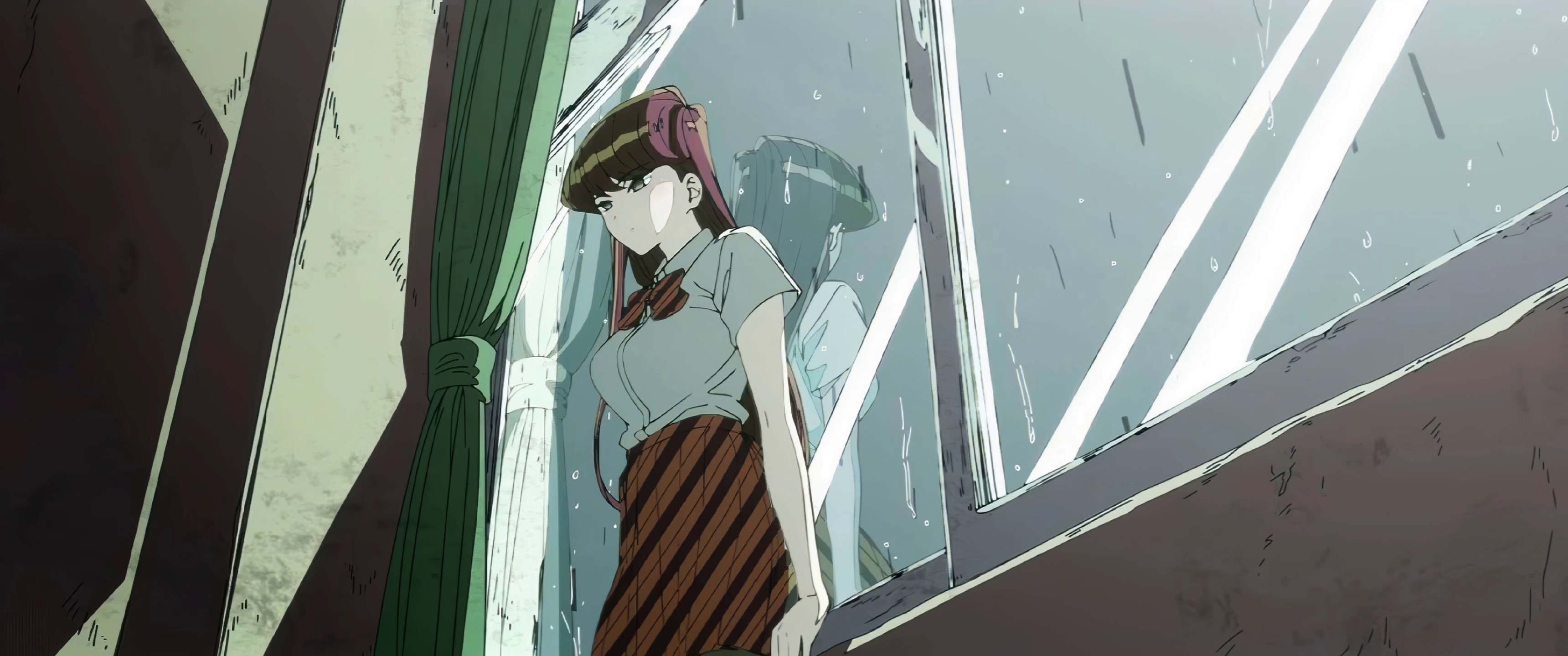 Shouko Komi stands by a window in the rain HD Wallpaper
