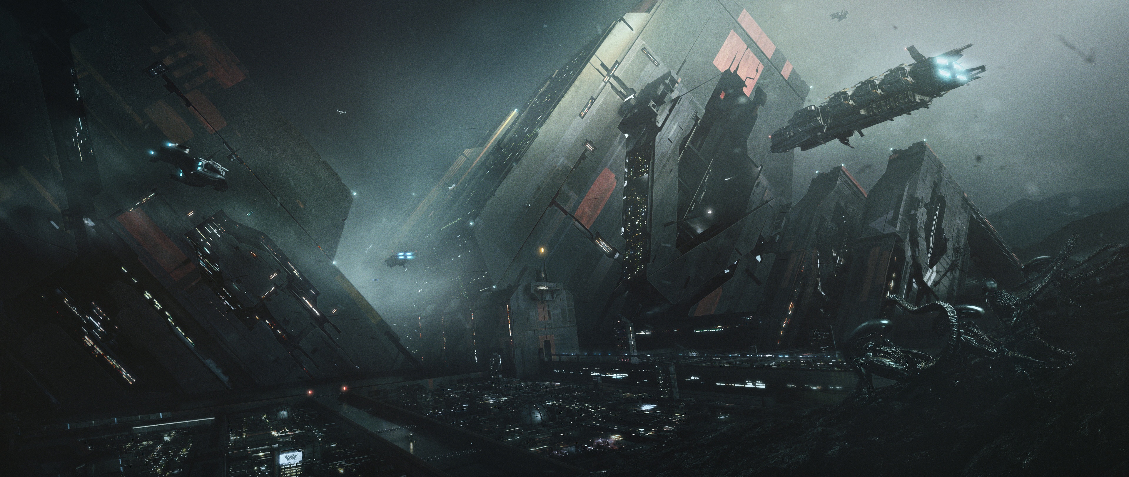 4K Aliens space station with spaceships HD Wallpaper