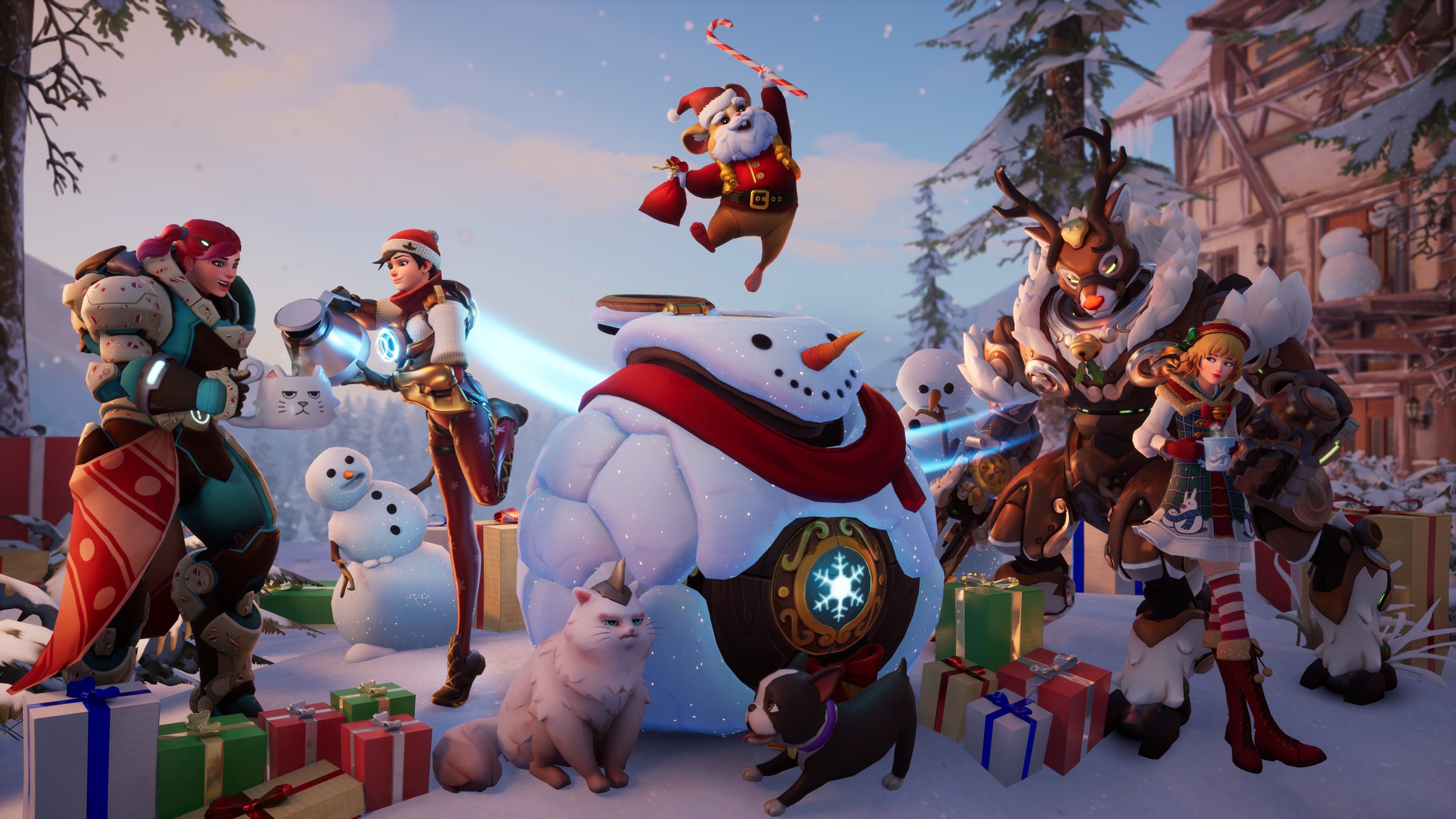Overwatch Christmas Event with Orisa, D.Va, and Brigitte HD Wallpaper