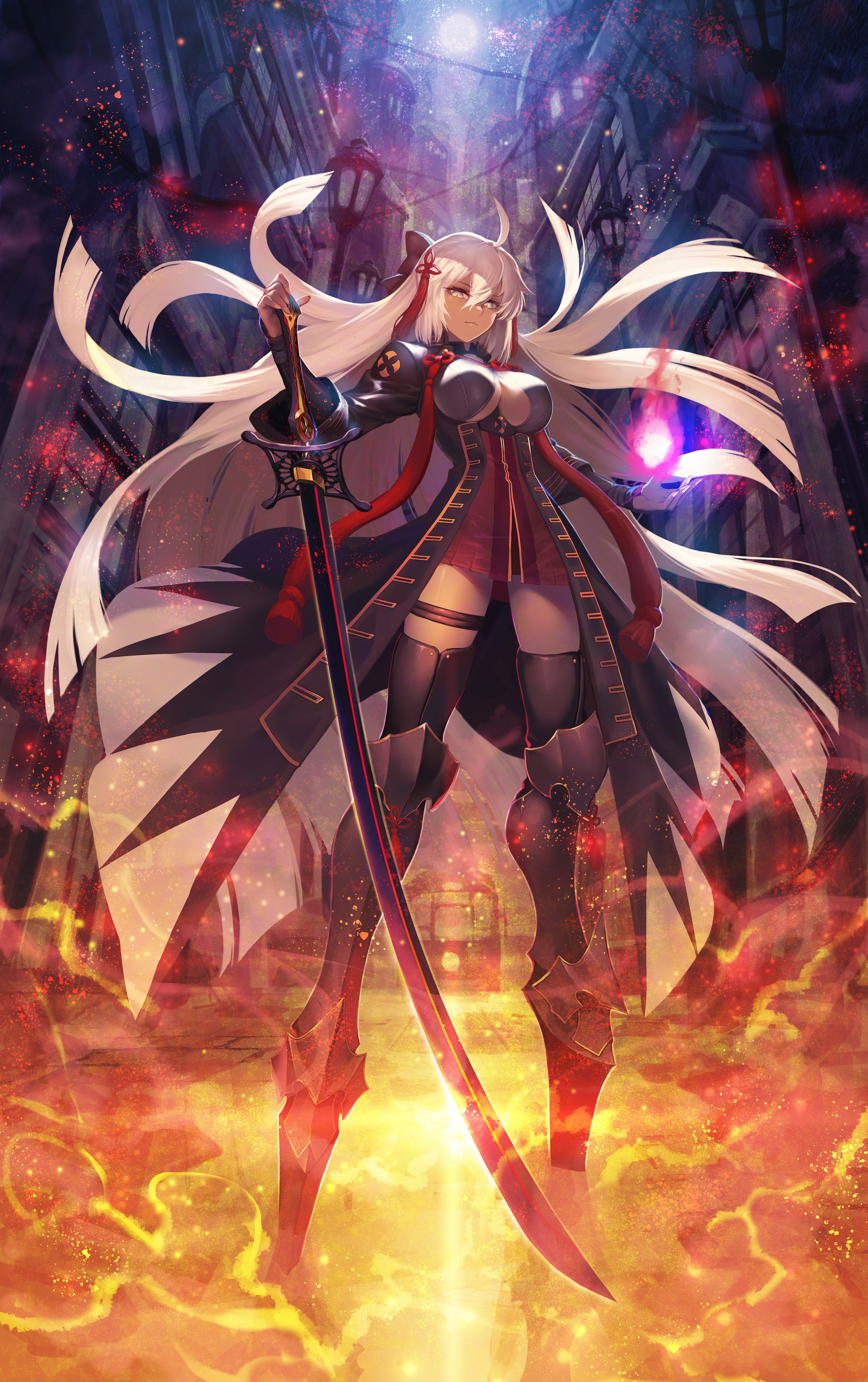 Okita Soji from Fate/Grand Order with a katana HD Phone Wallpaper