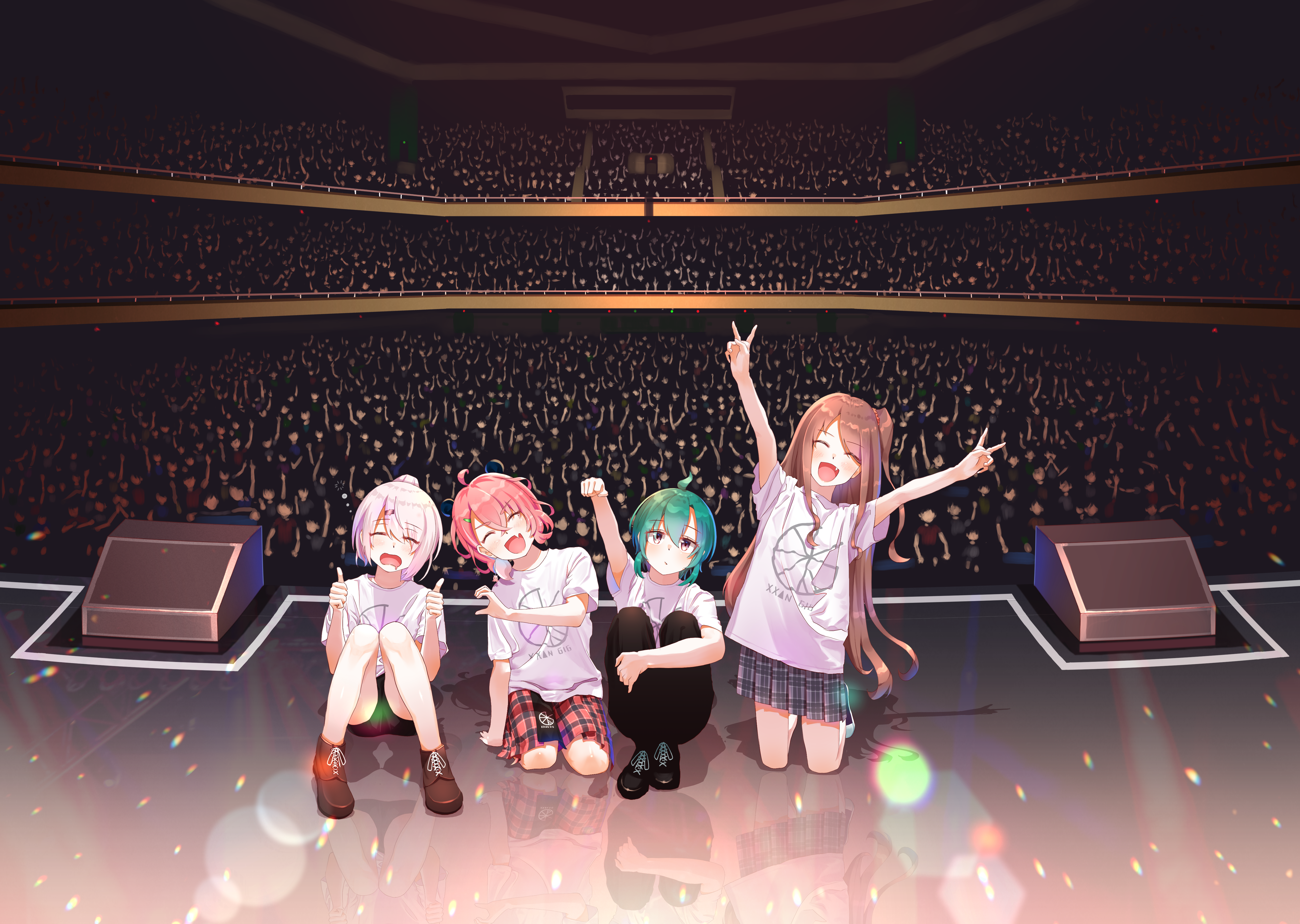 Virtual YouTubers performing on stage in front of a crowd HD Wallpaper