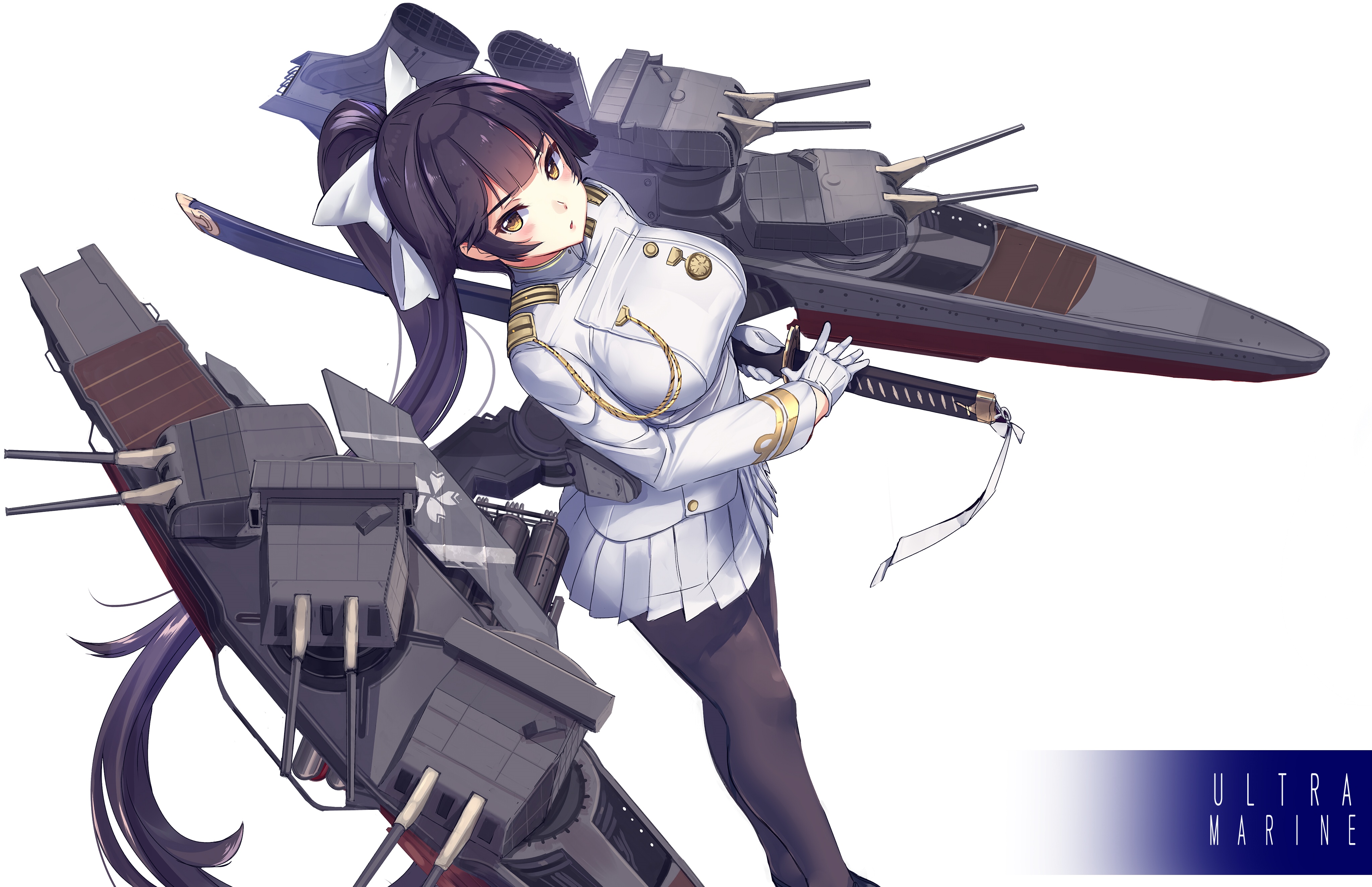 Azur Lane Takao in a white uniform with ship parts HD Wallpaper