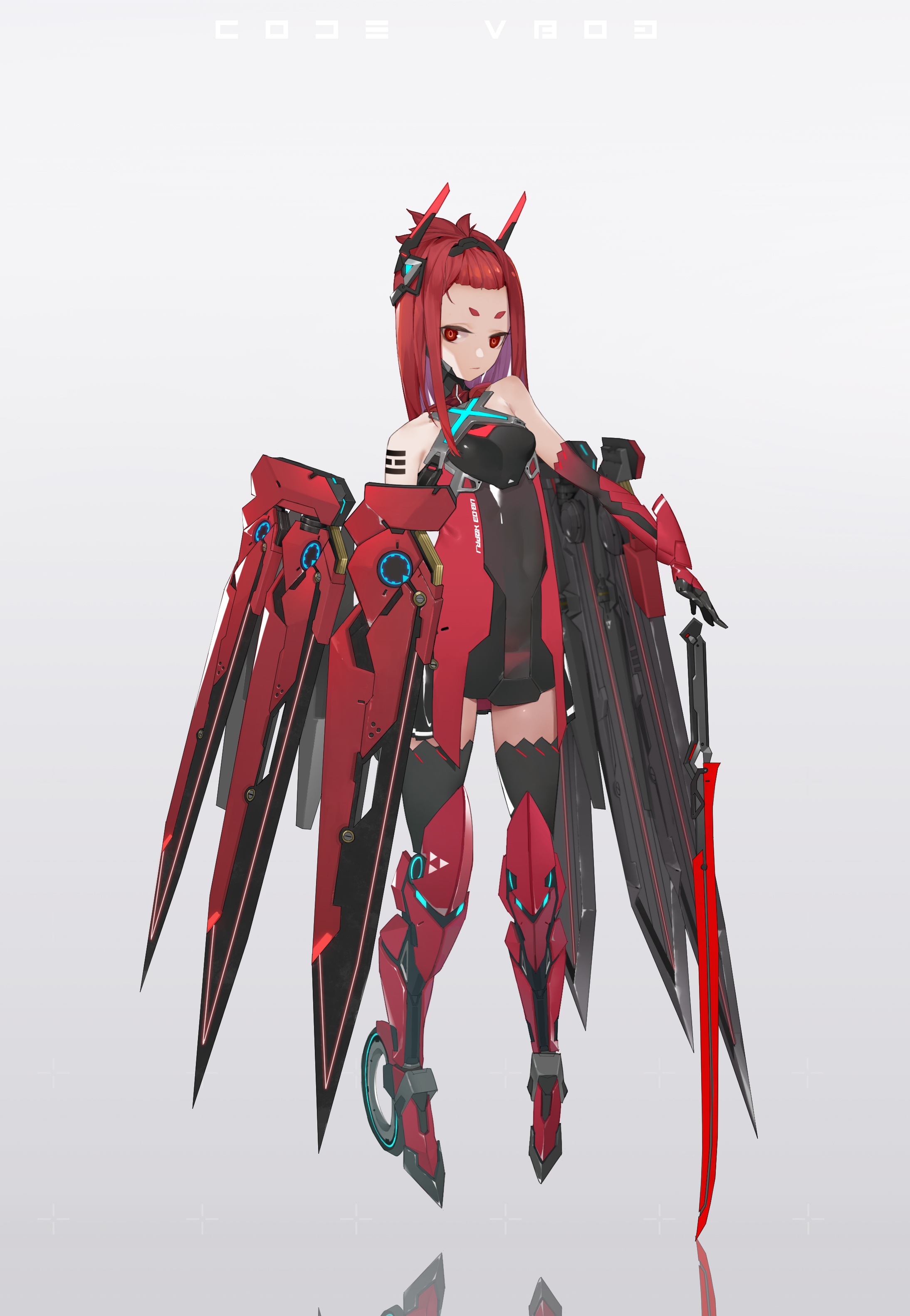 Mecha girl with red eyes and wings HD Phone Wallpaper