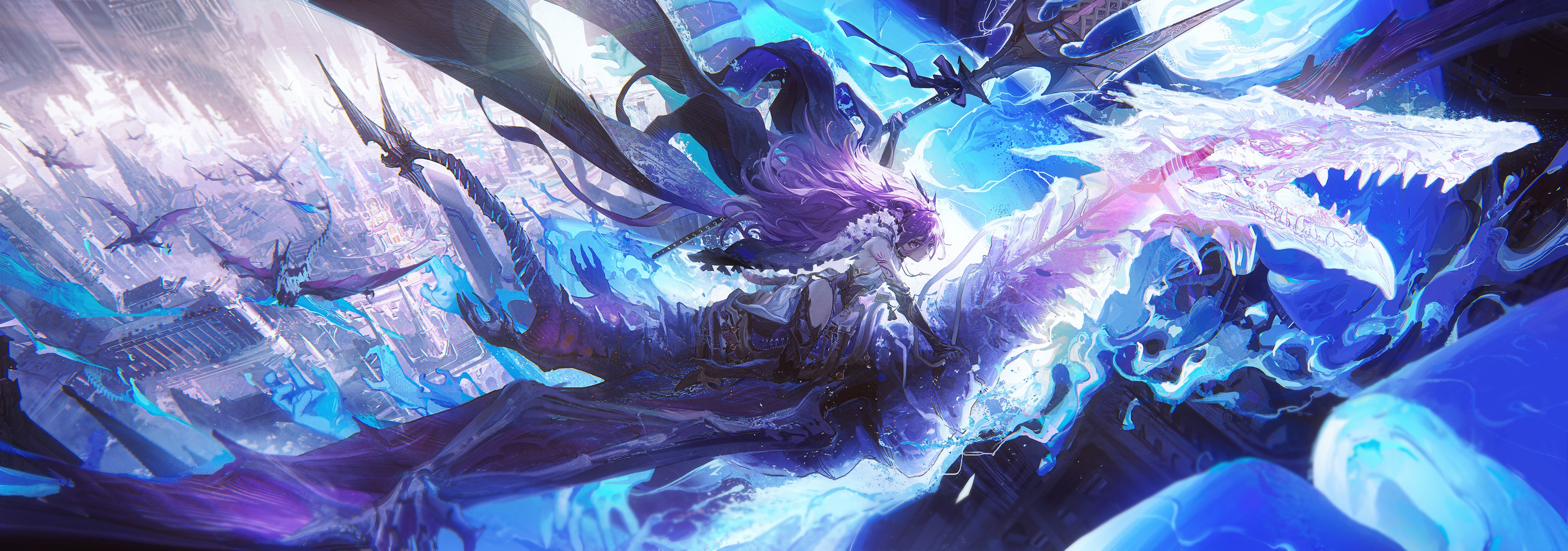 Ying Yi riding a dragon with a trident HD Wallpaper