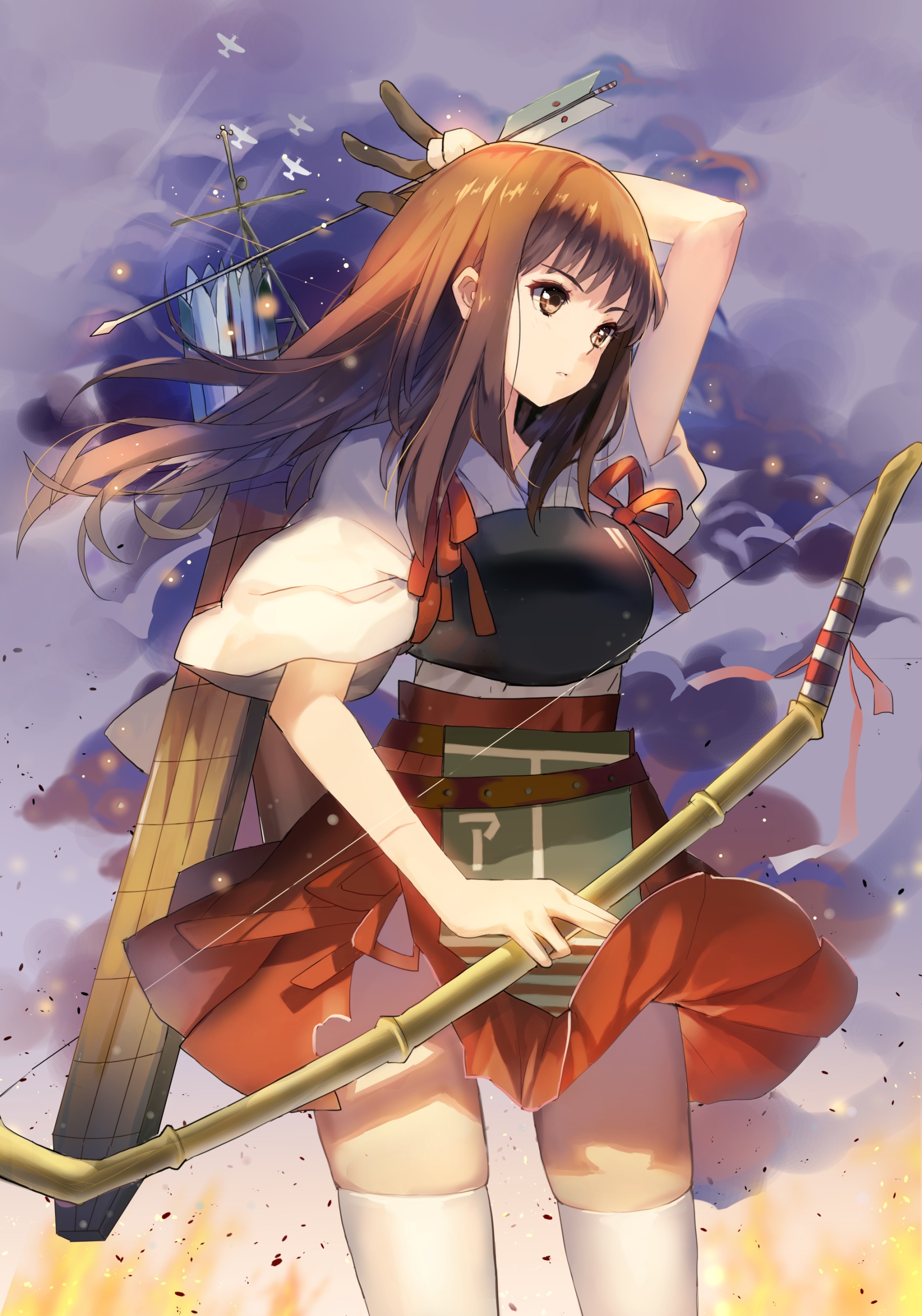 Akagi from Kantai Collection with a bow HD Phone Wallpaper