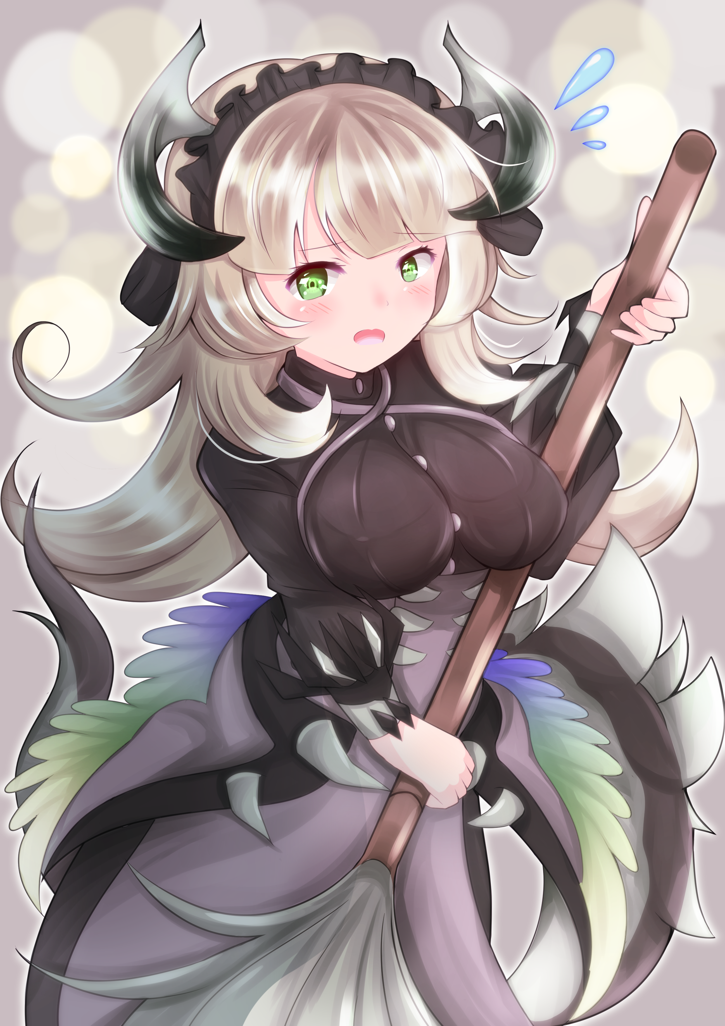 Chamber Dragonmaid from Yu-Gi-Oh! holding a broom HD Phone Wallpaper