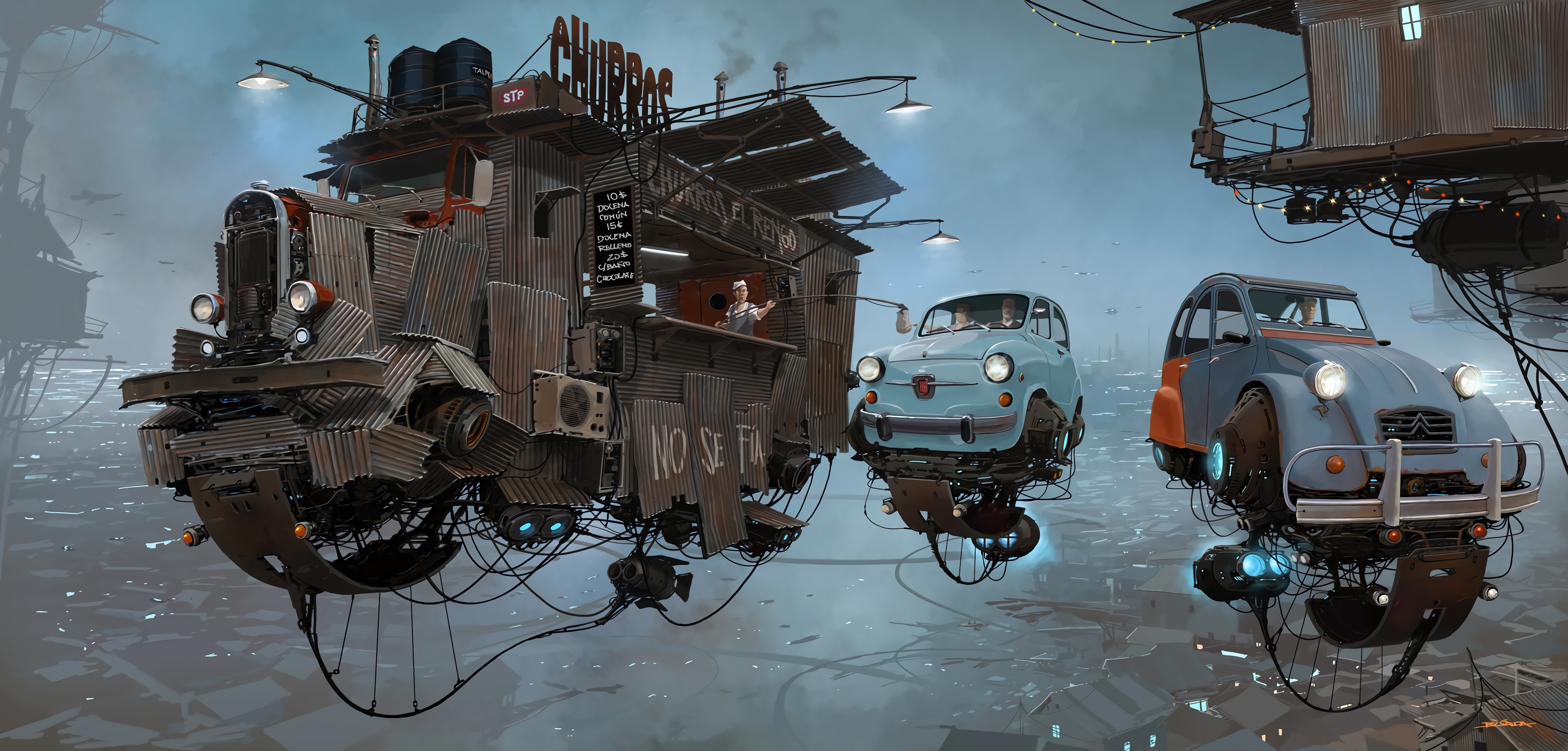 4K Retro Sci-Fi Steampunk Churros Truck HD Wallpaper