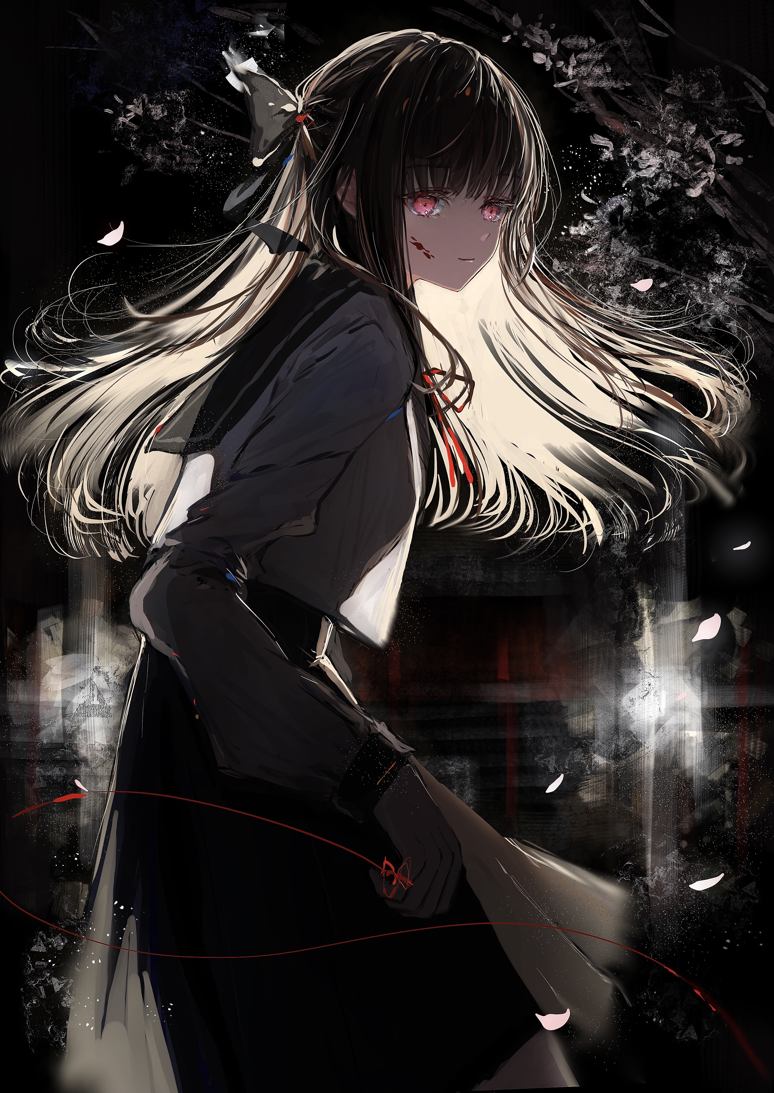 Anime girl with red eyes in school uniform HD Phone Wallpaper