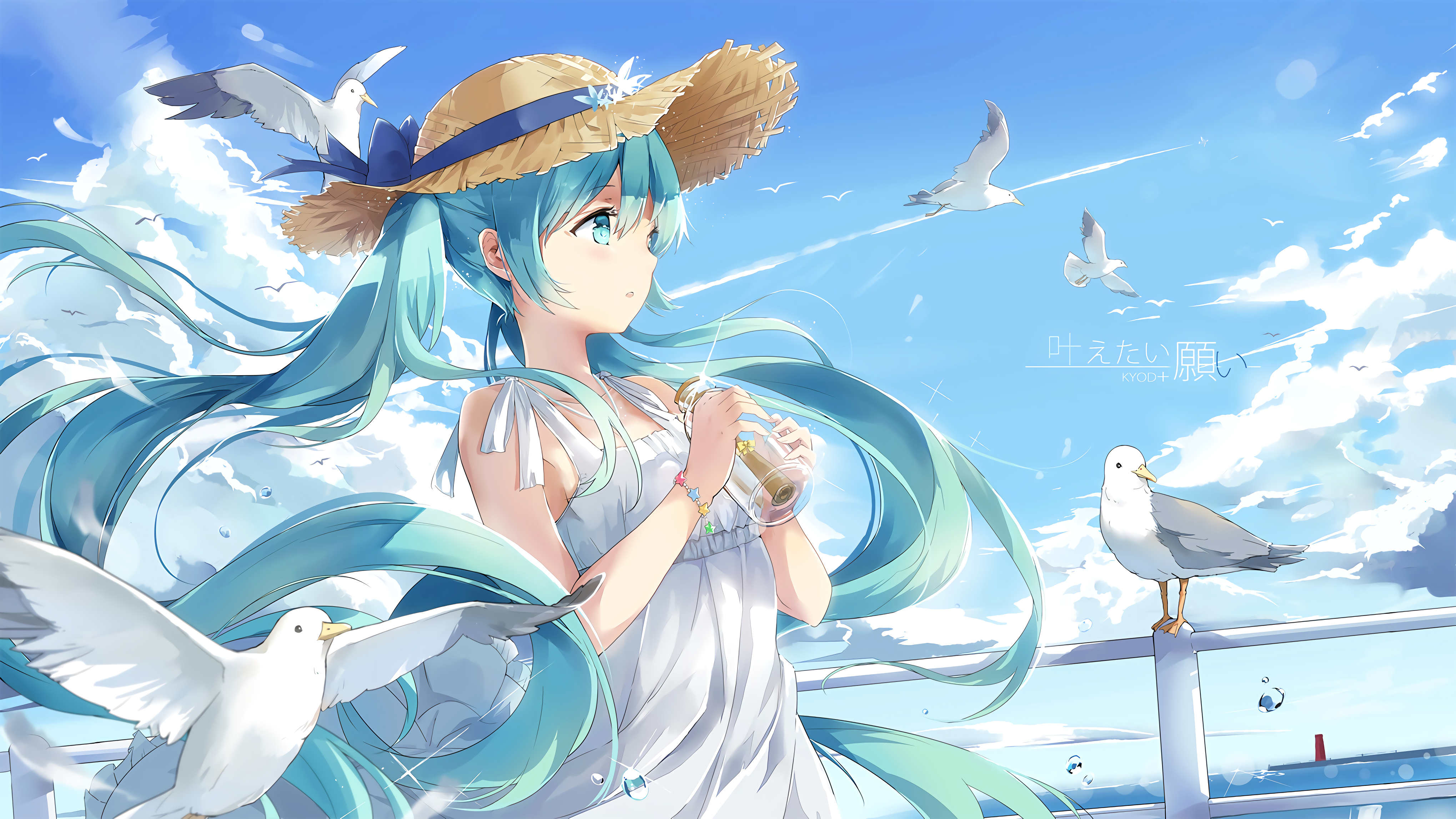 4K Hatsune Miku with Seagulls by the Sea HD Wallpaper