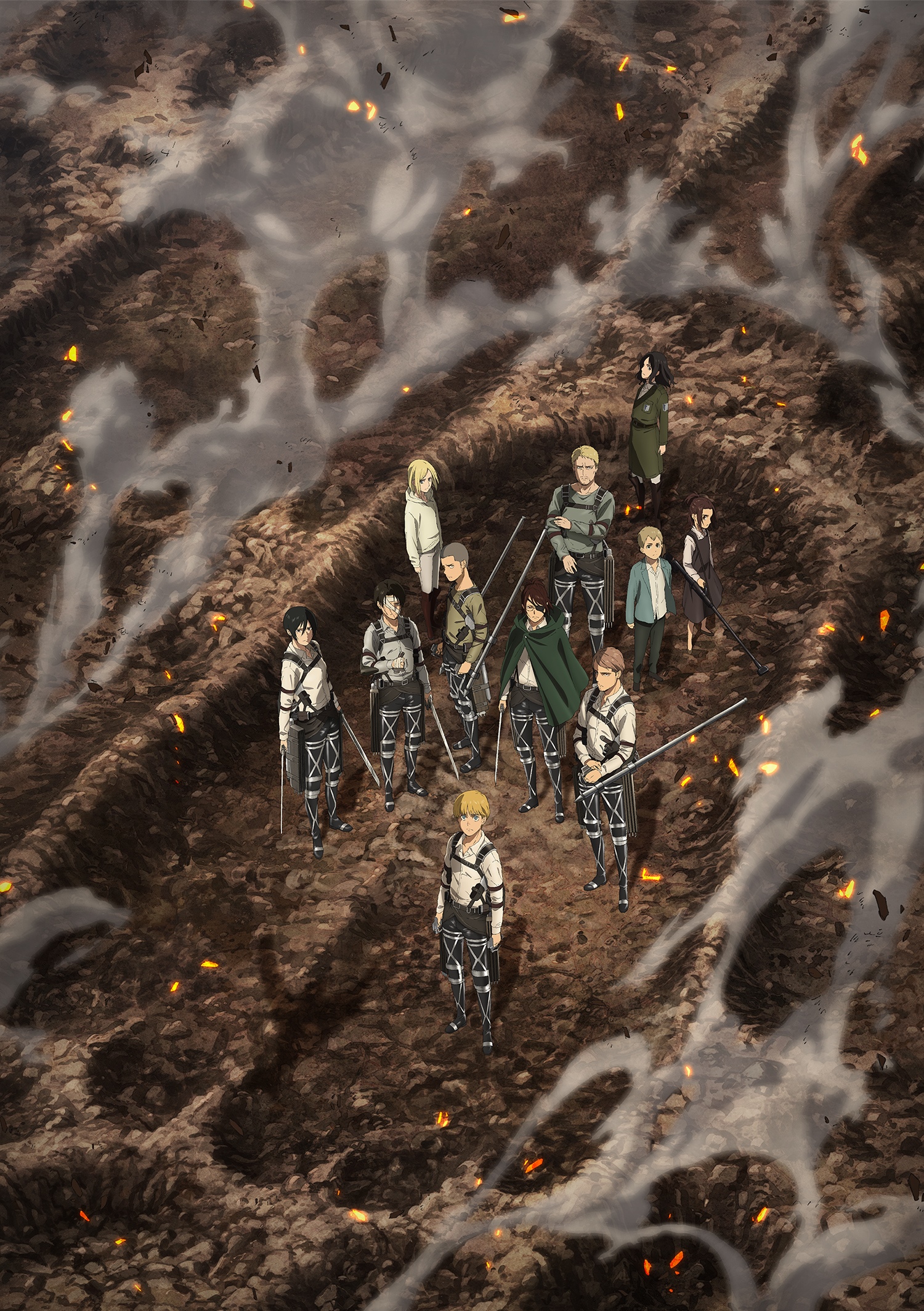 Attack on Titan characters in a desolate landscape HD Phone Wallpaper
