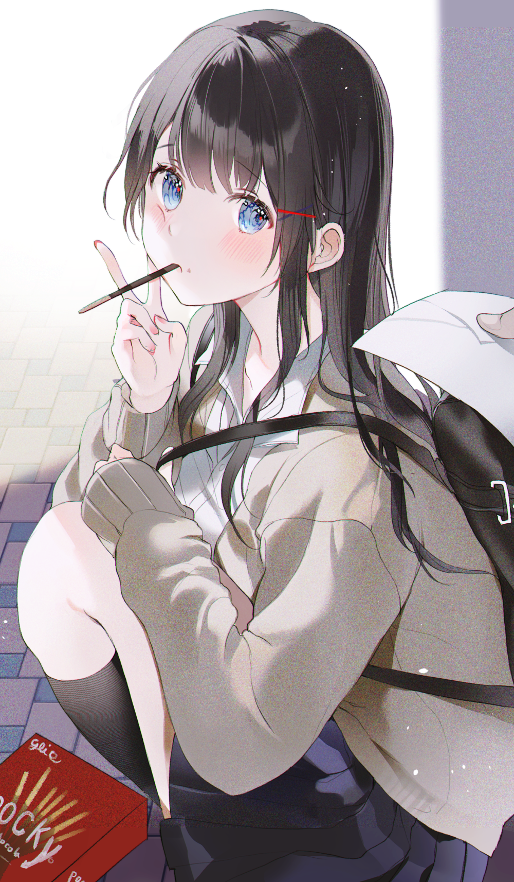 Girl eating Pocky with blue eyes HD Phone Wallpaper