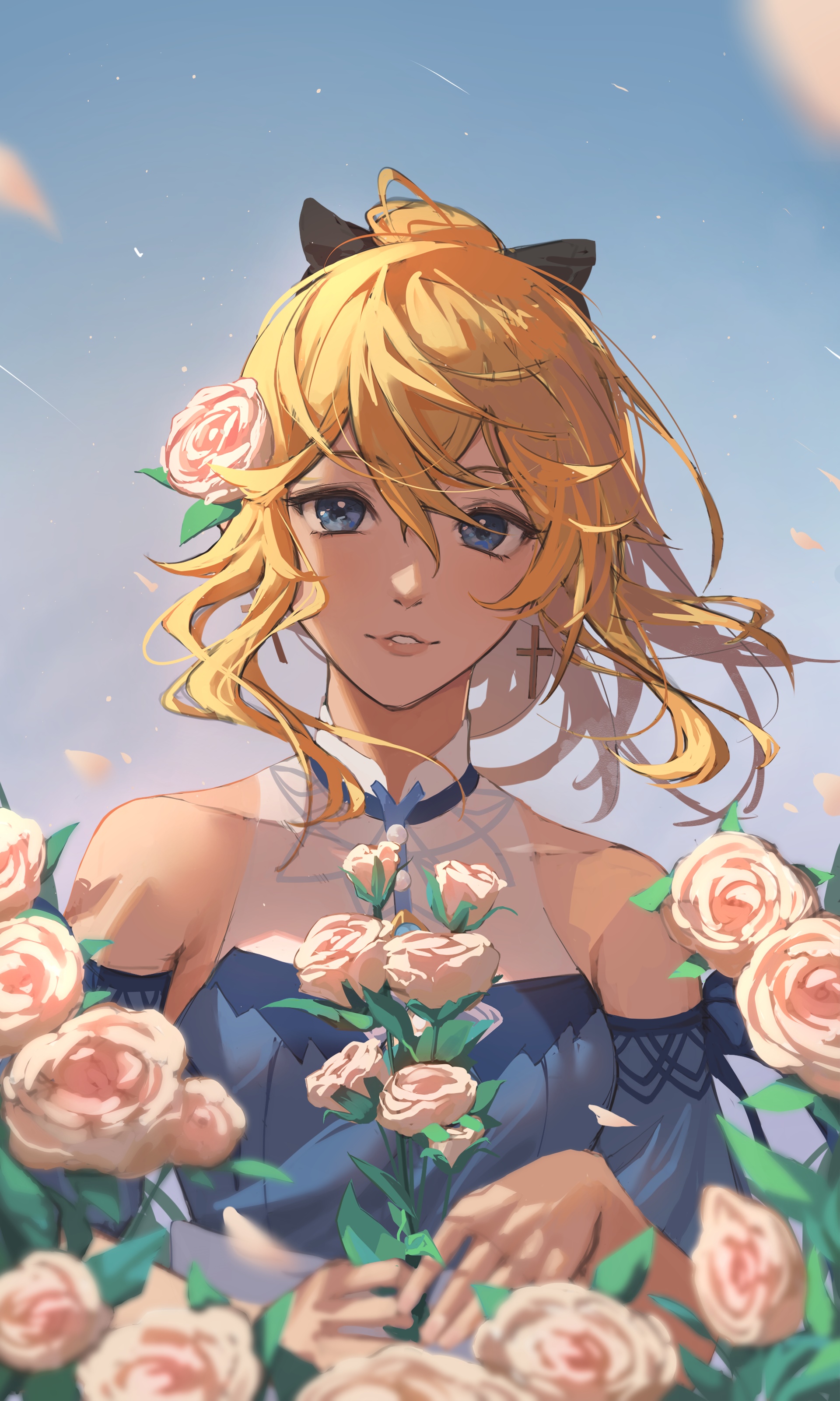 Jean from Genshin Impact surrounded by roses HD Phone Wallpaper