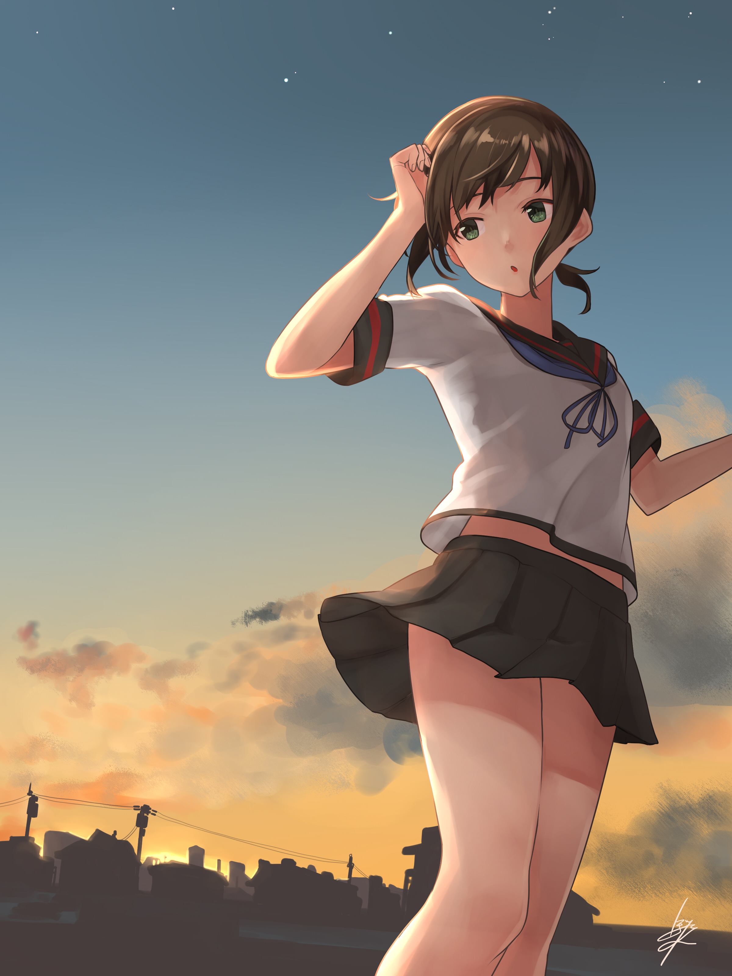 Kantai Collection Fan Art of Fubuki in a School Uniform HD Phone Wallpaper