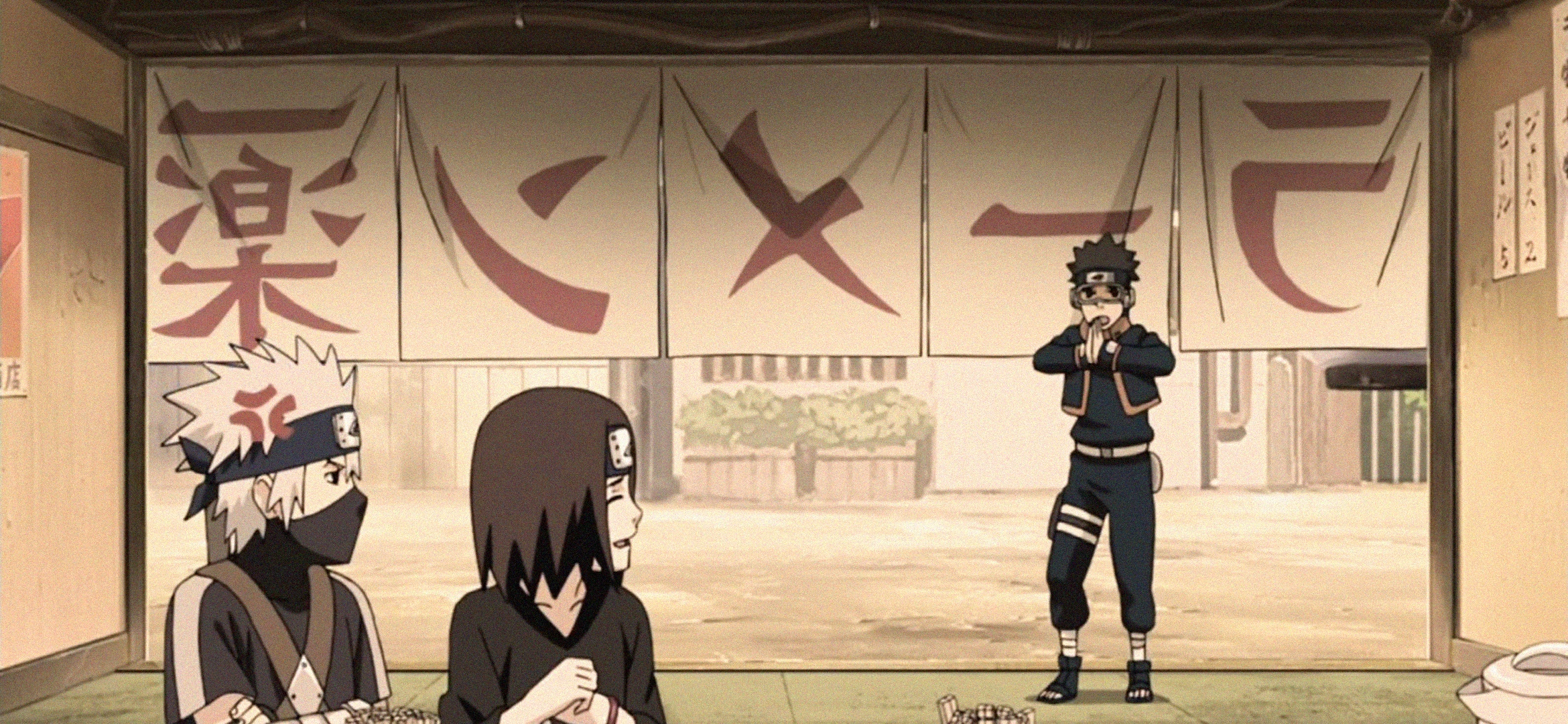 Naruto Shippuden: Kakashi, Rin, and Obito at a Ramen Shop HD Wallpaper