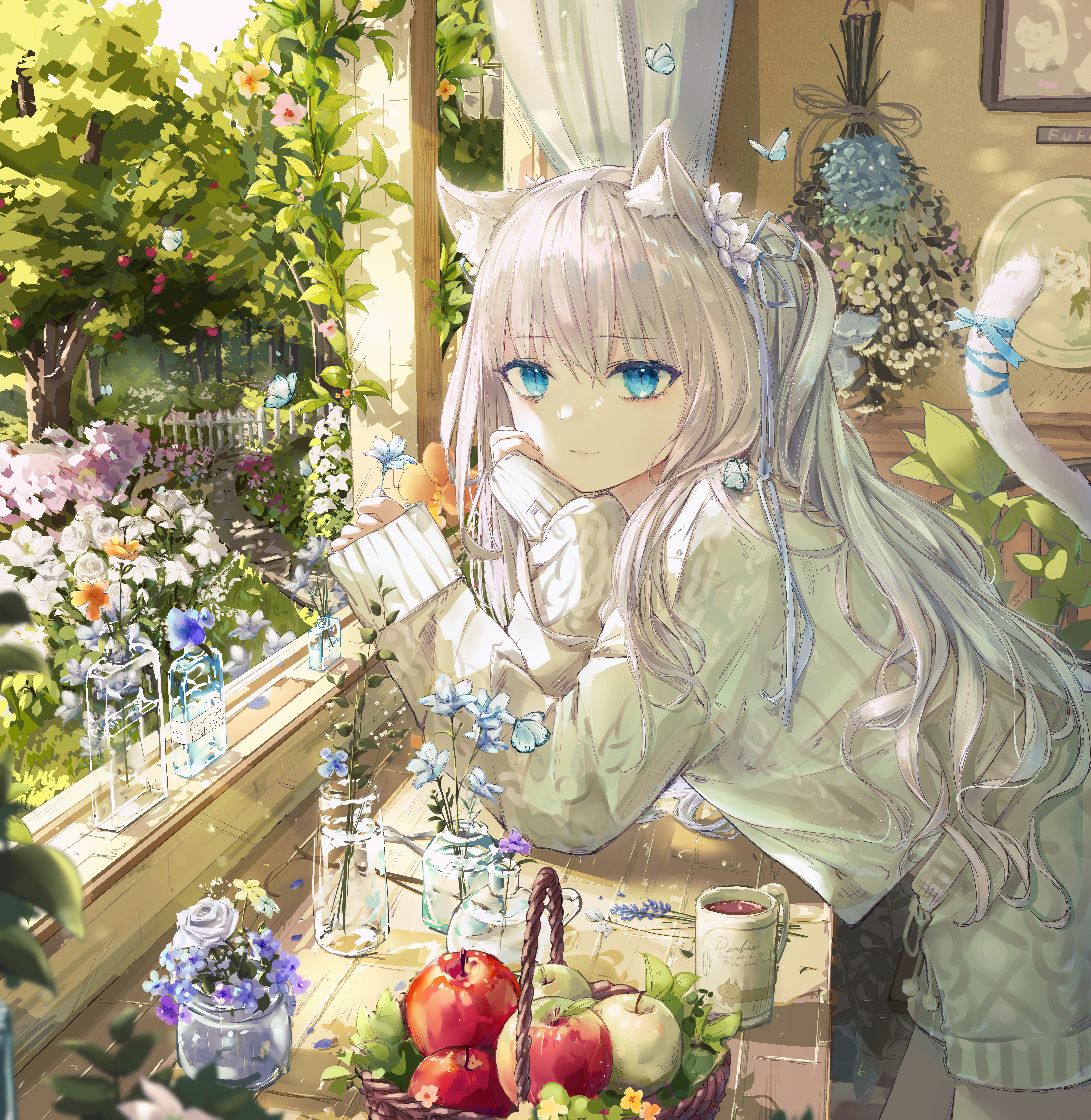 4K Cat girl with blue eyes and silver hair HD Wallpaper