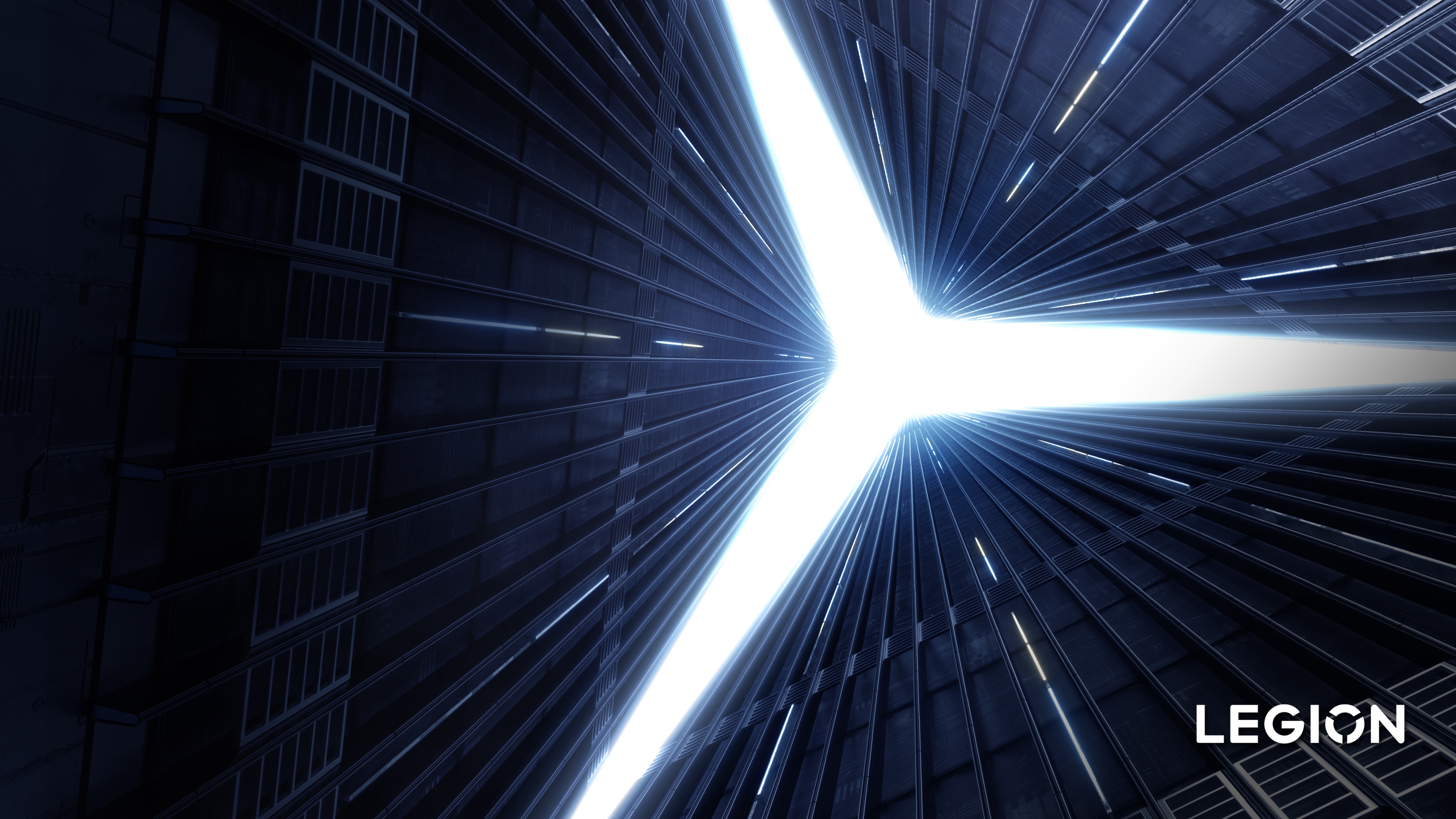 Legion logo on a dark, futuristic building HD Wallpaper
