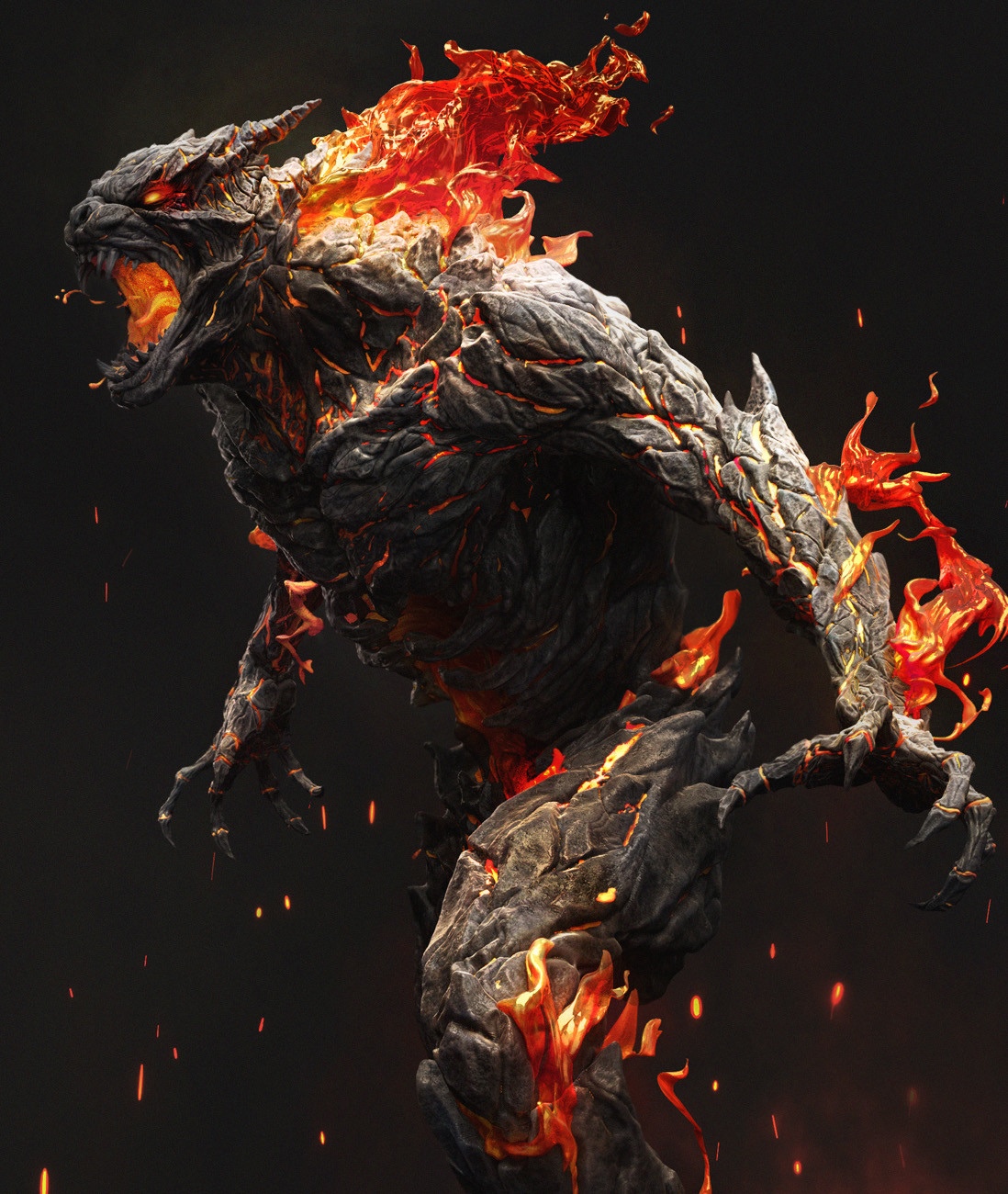 Fiery demon creature with rocky skin HD Phone Wallpaper