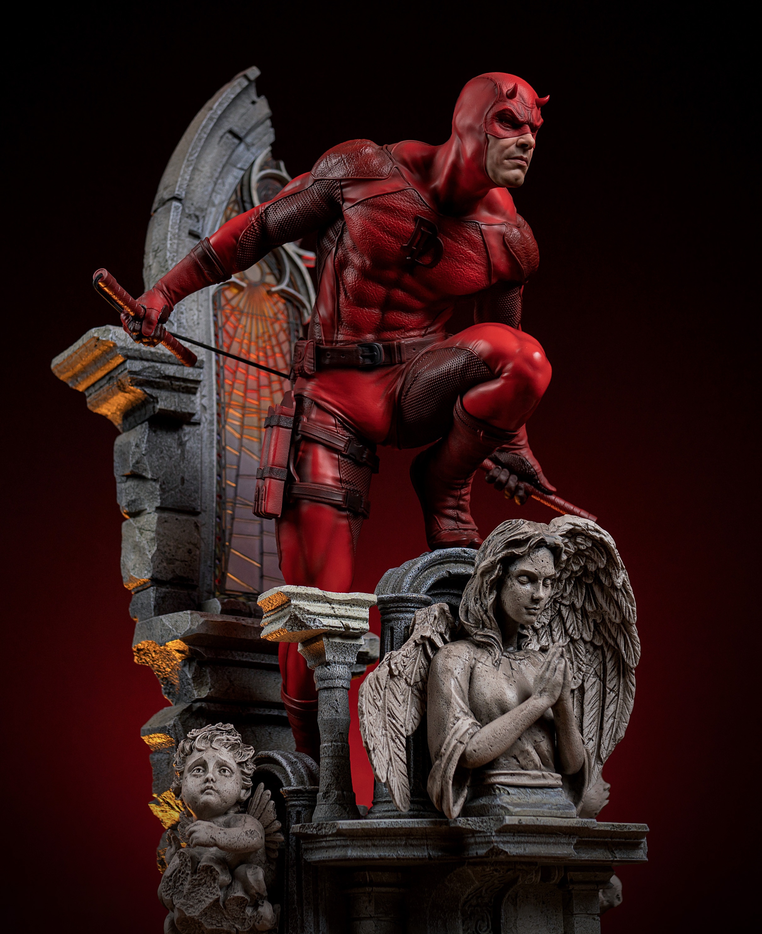 Daredevil Statue with Angelic Figures HD Phone Wallpaper