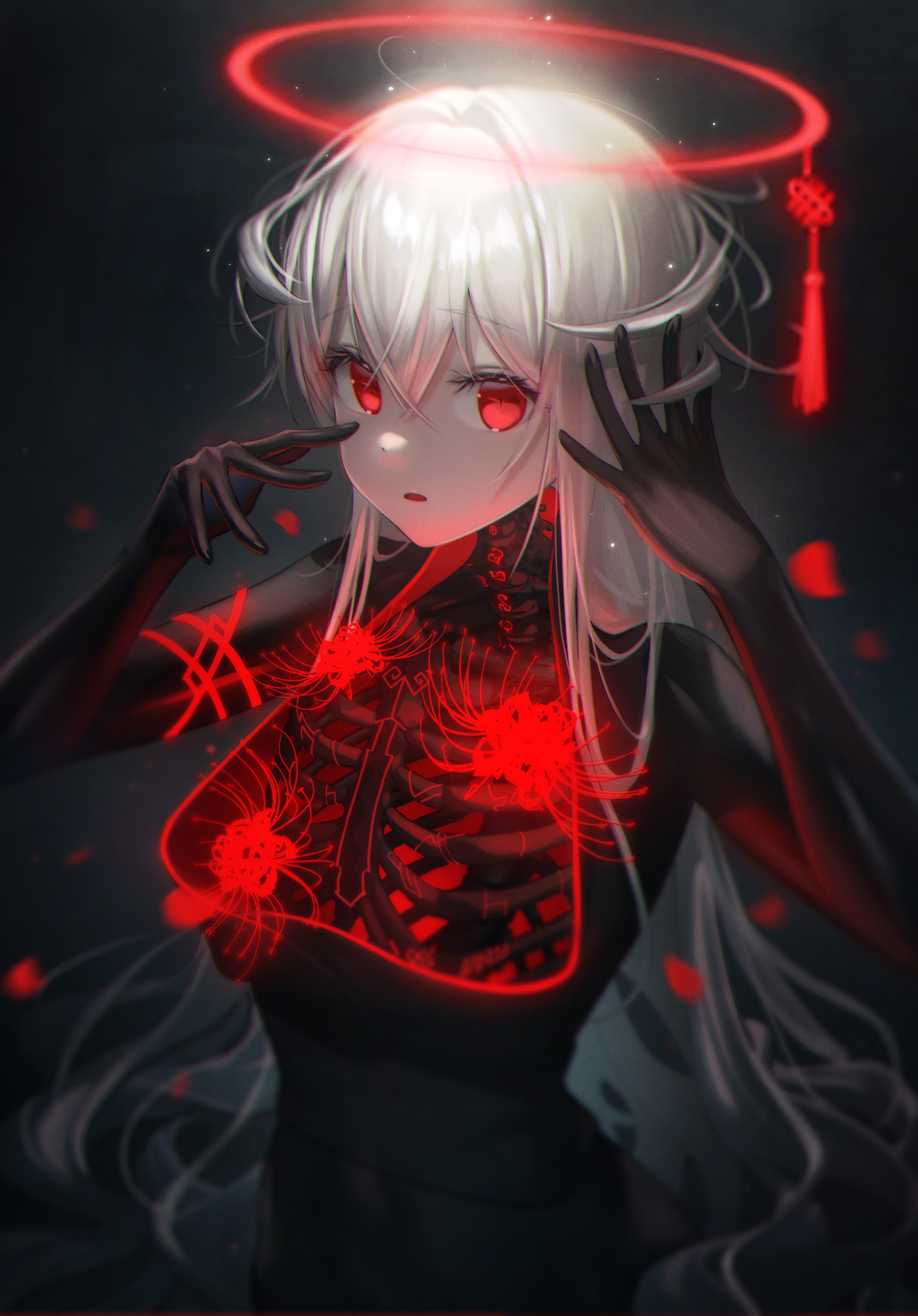 Anime girl with white hair and red eyes HD Phone Wallpaper