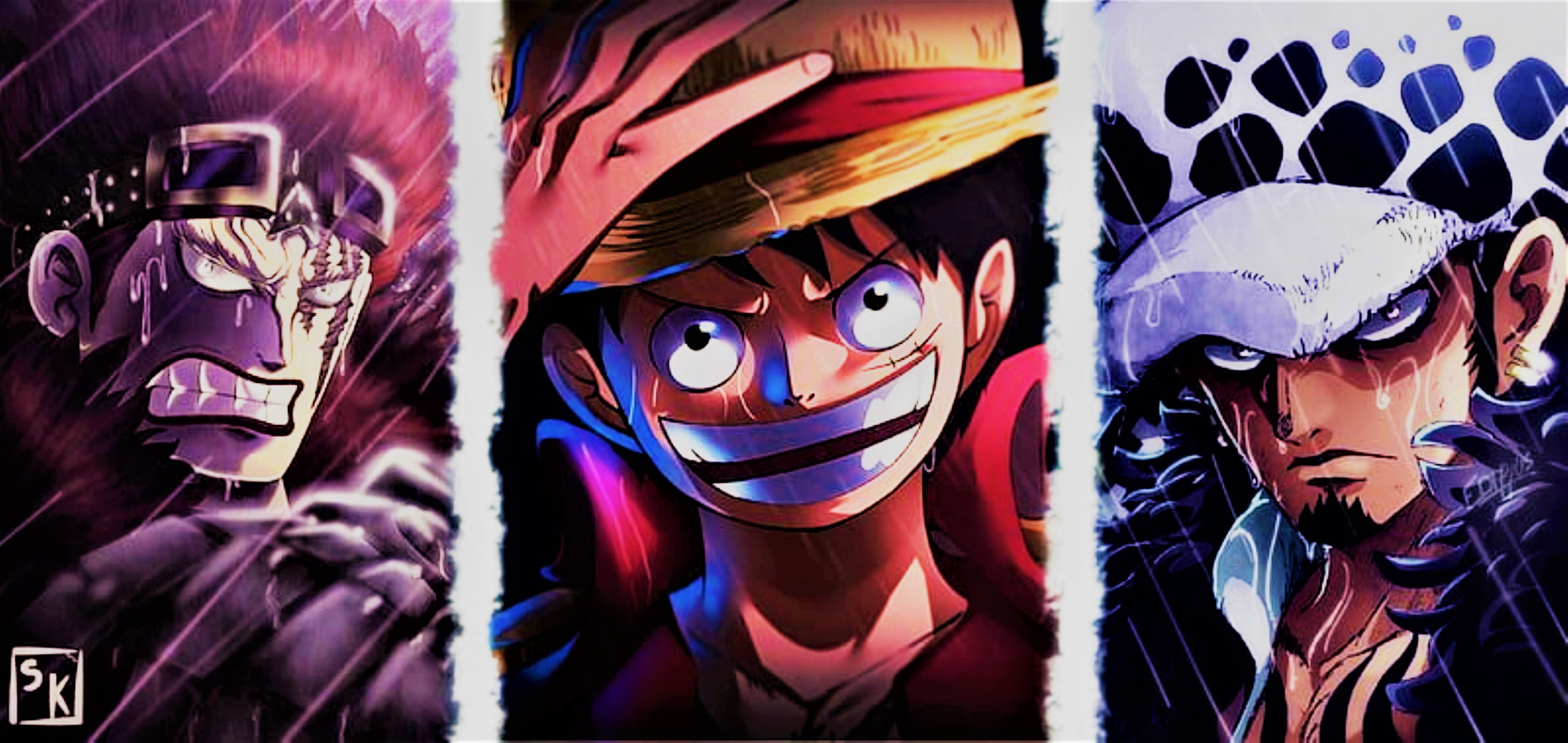 4K One Piece: Luffy, Law, and Eustass Kid HD Wallpaper