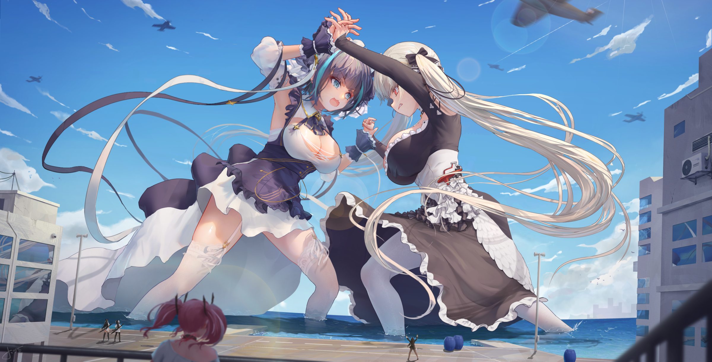 Cheshire and Formidable in Maid Outfits HD Wallpaper
