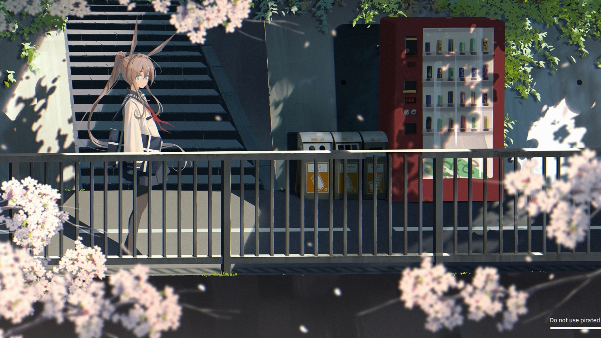 Amiya from Arknights walking on a bridge HD Wallpaper