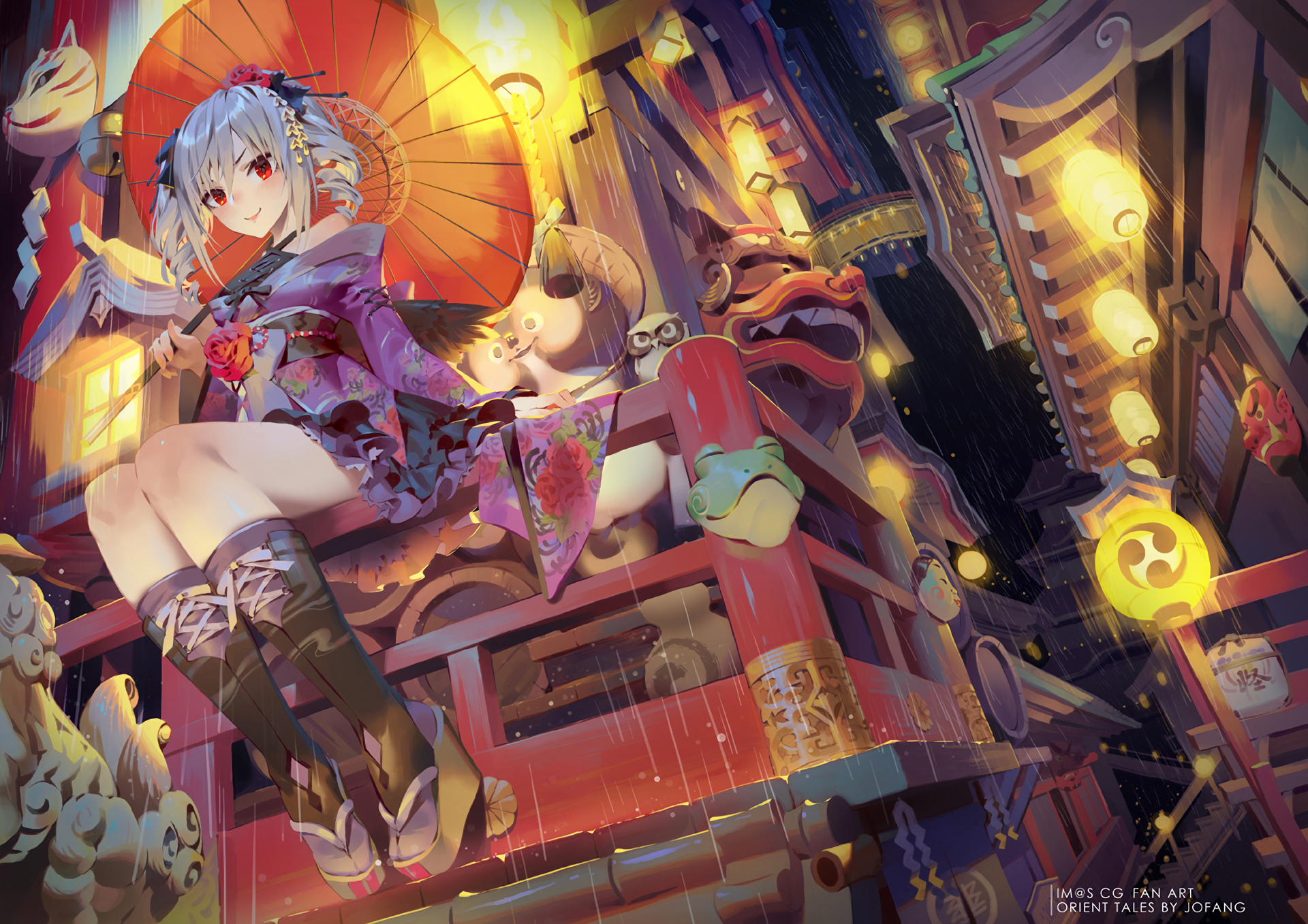 Kanzaki Ranko with Umbrella in the Rain HD Wallpaper