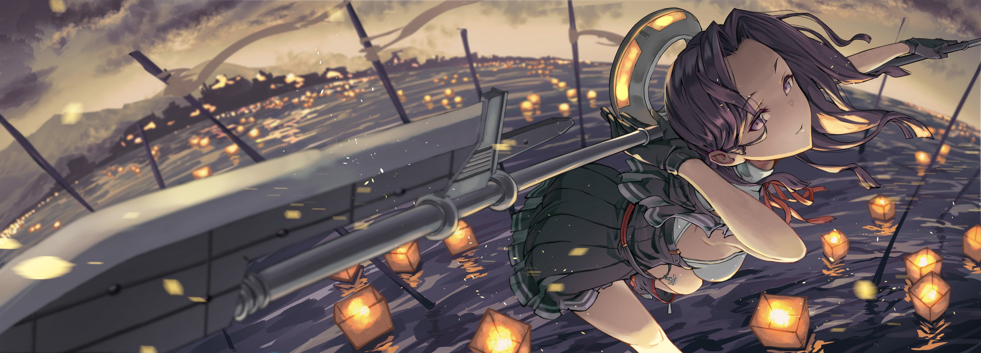 Tatsuta from Kantai Collection with a large weapon HD Wallpaper