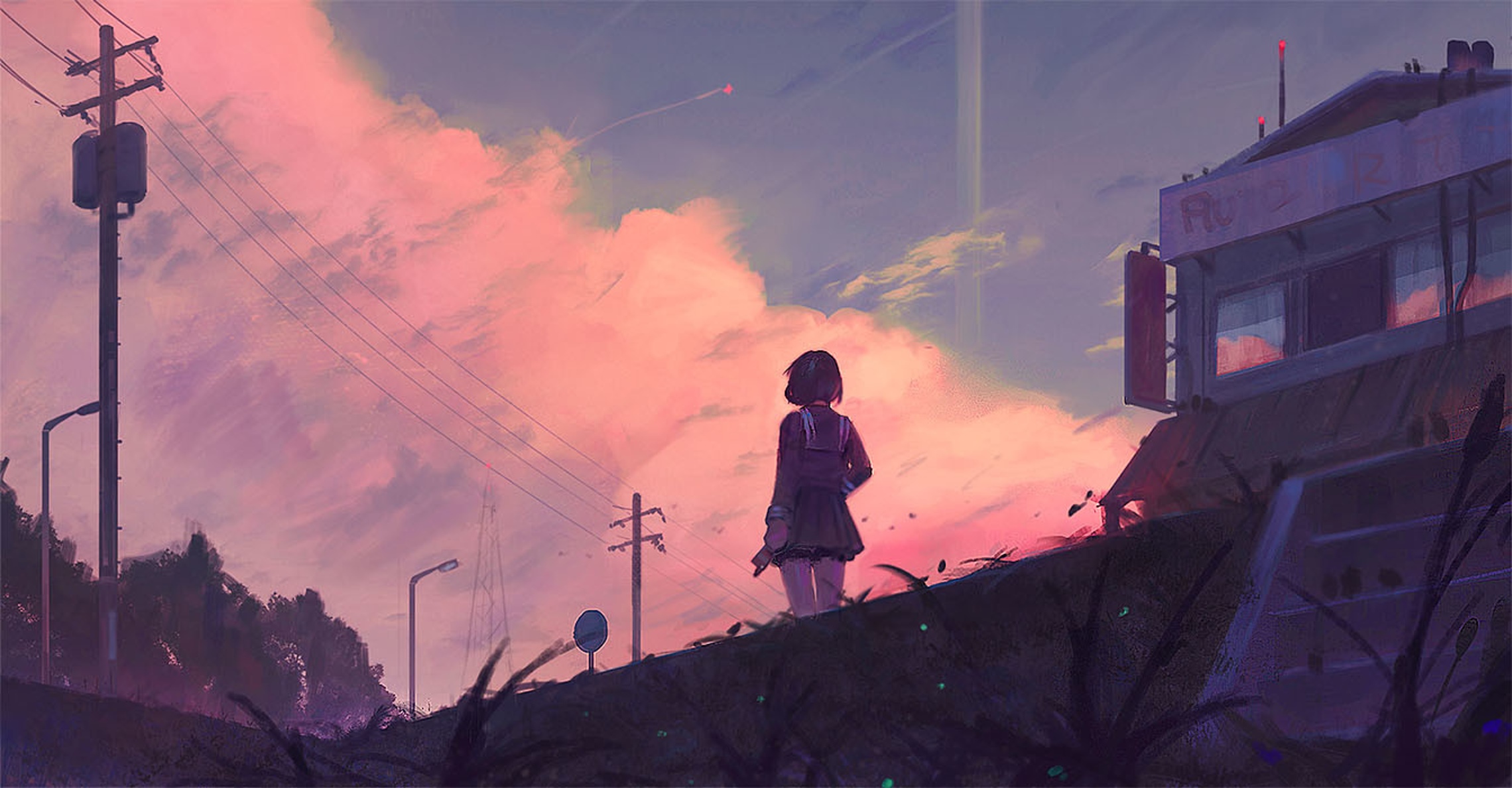 Anime girl looking at the sky HD Wallpaper