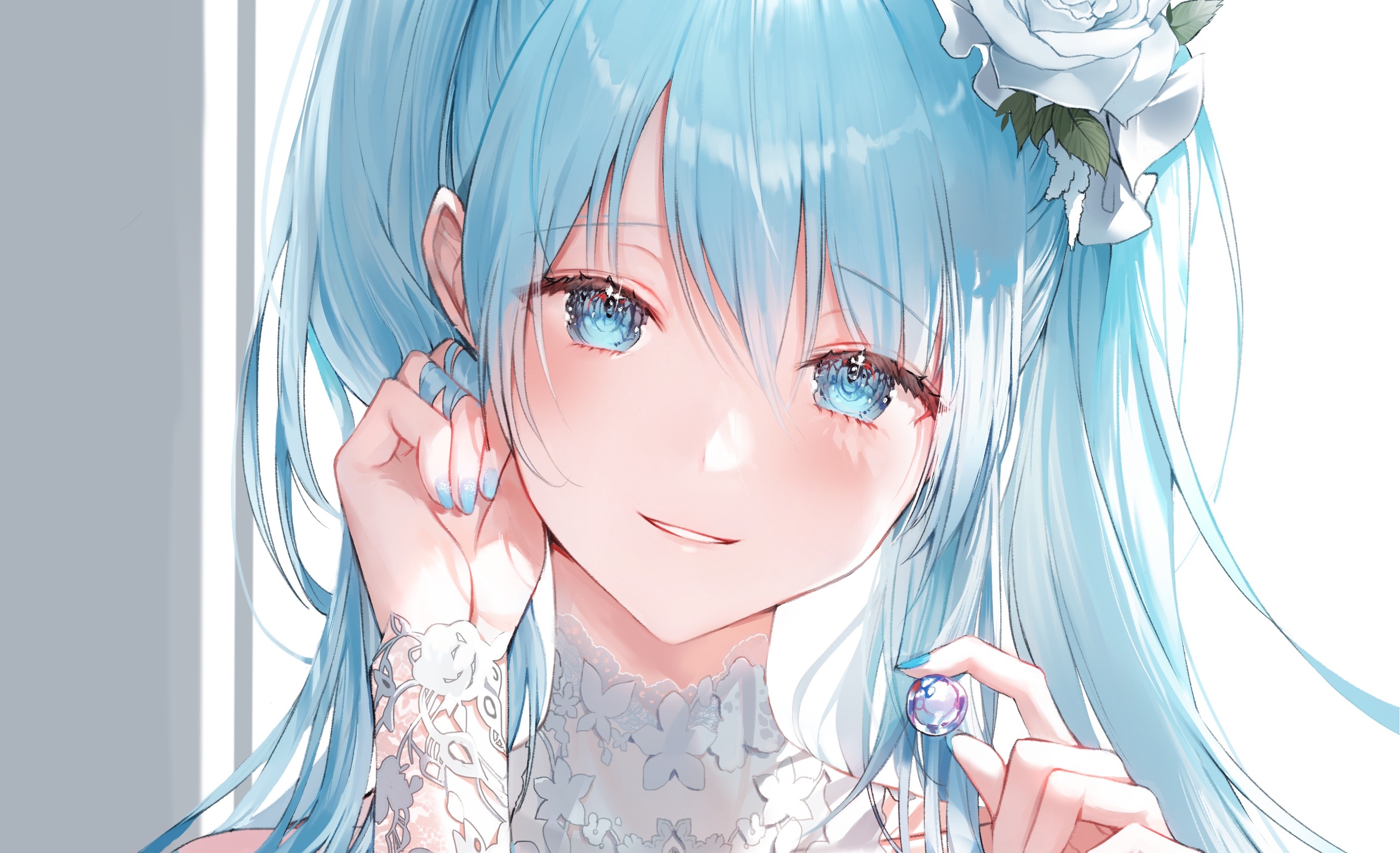Hatsune Miku with blue hair and eyes, holding a gem HD Wallpaper