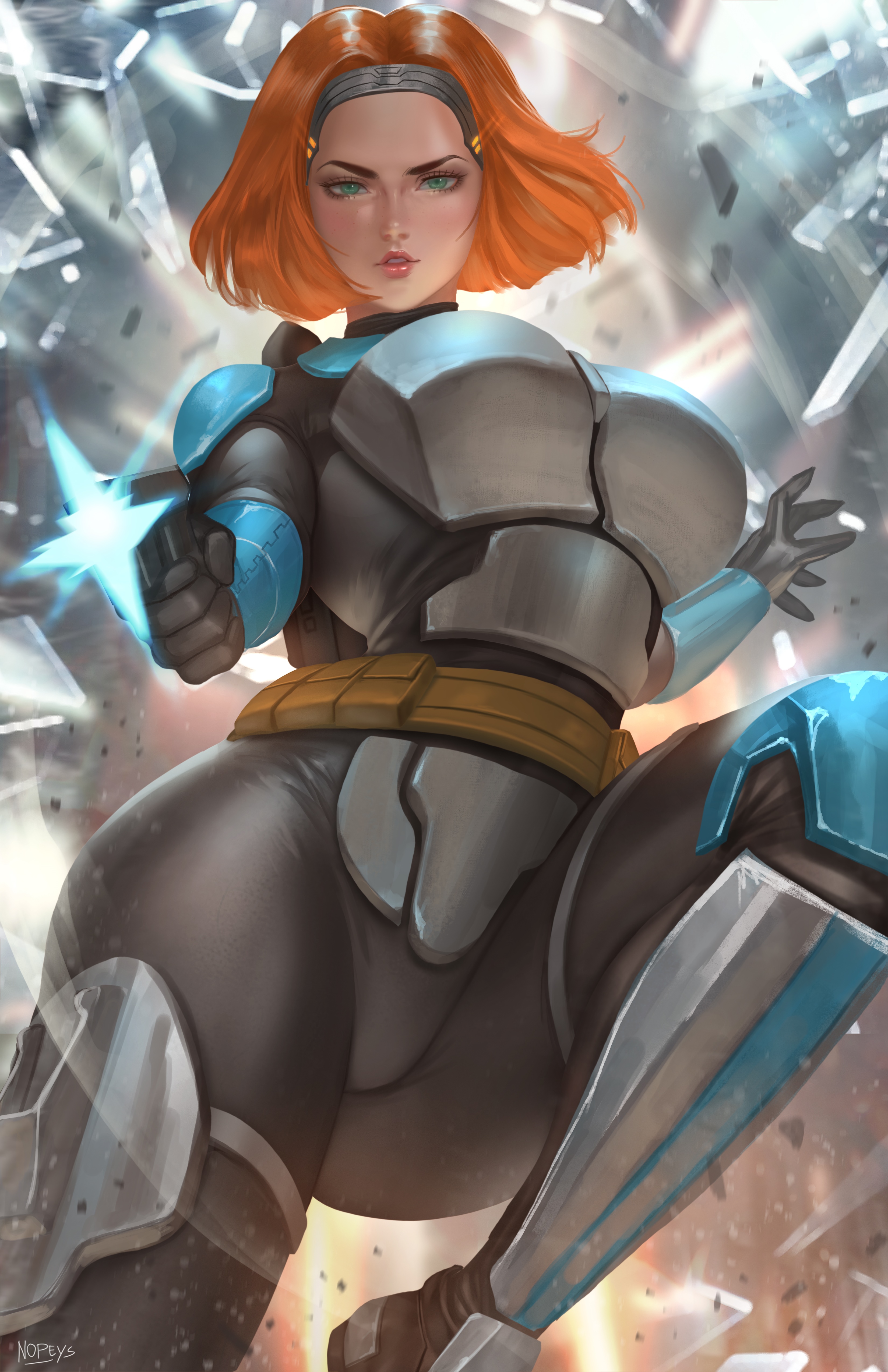 Bo-Katan Kryze firing a blaster in Star Wars fan art HD Phone Wallpaper