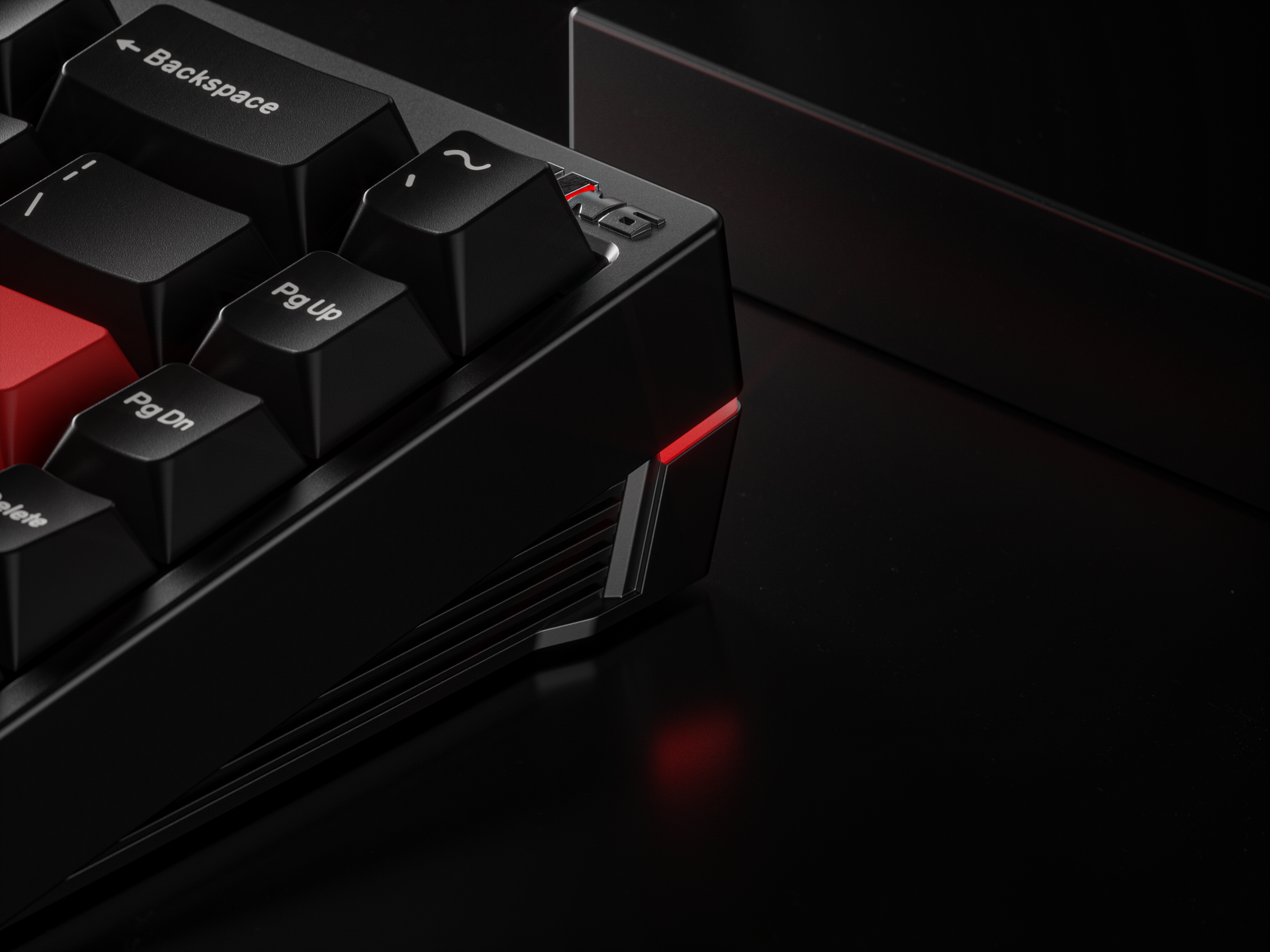 Black mechanical keyboard with red accents HD Wallpaper