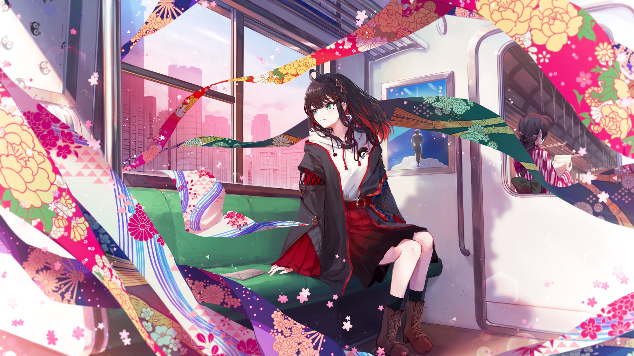 Rollsheep on a train with Japanese decorations HD Wallpaper