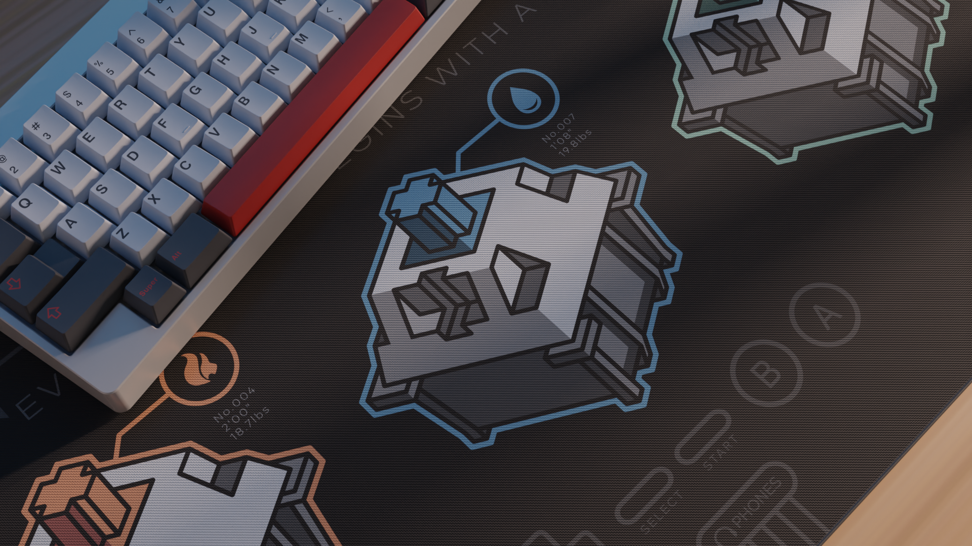 Mechanical keyboard and deskmat with switch diagrams HD Wallpaper