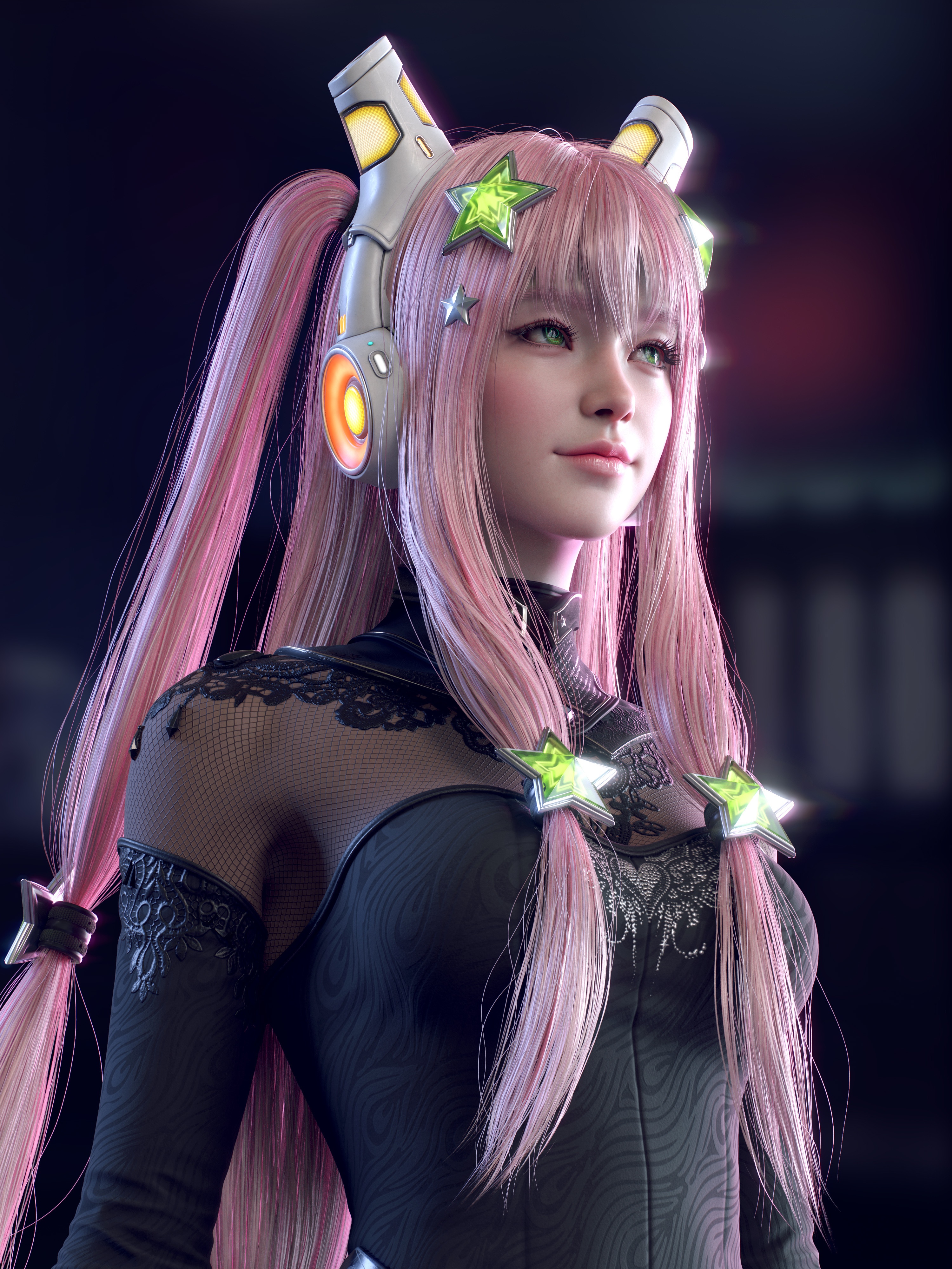 Sunghyun Yun with pink hair and headphones HD Phone Wallpaper