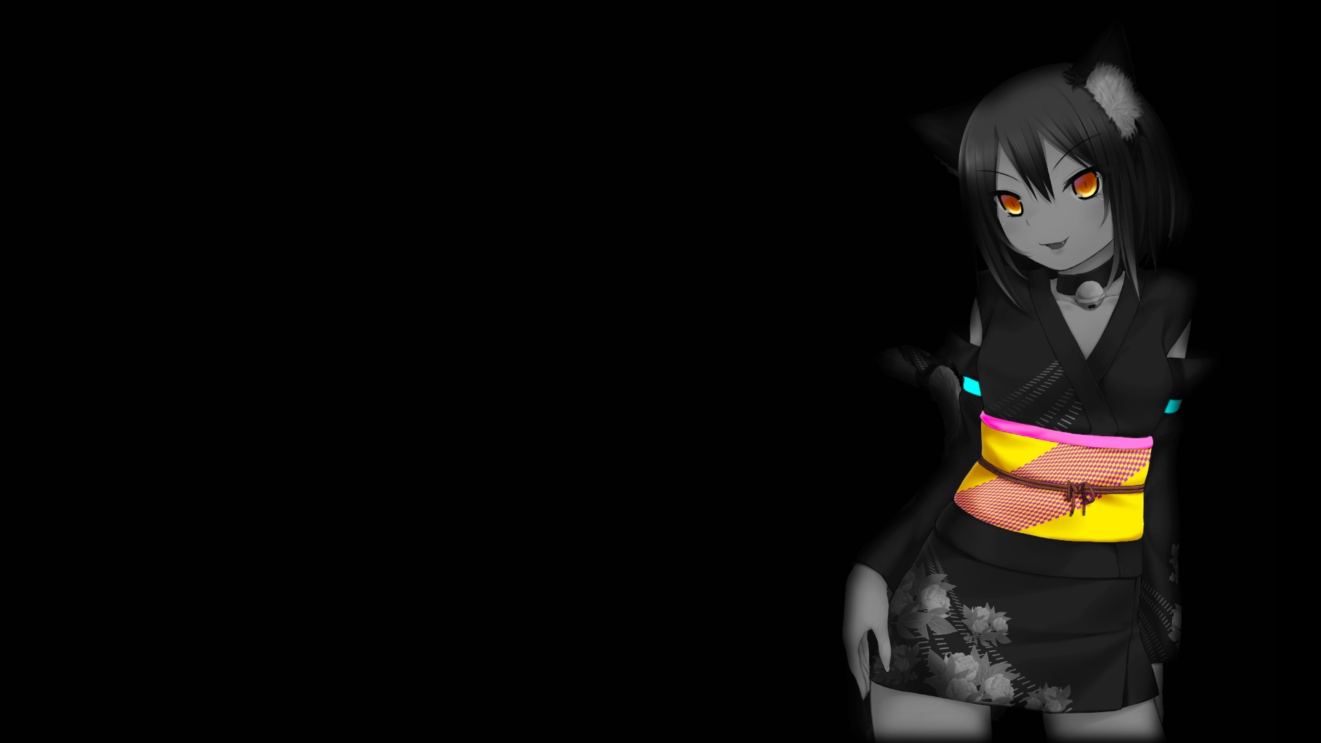 Anime girl with cat ears in a kimono HD Wallpaper