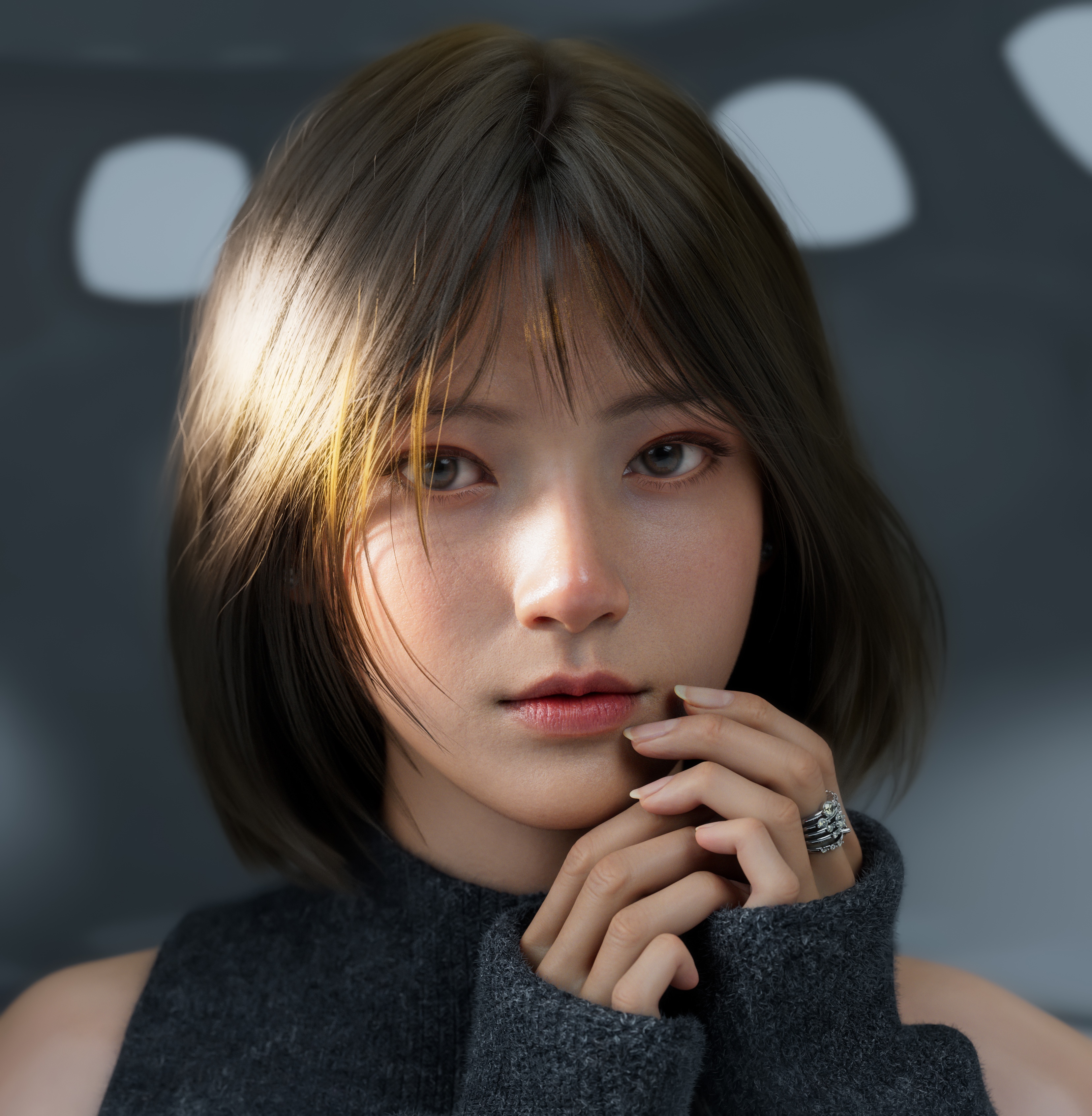 Glow Zhao wearing a sweater and rings HD Wallpaper