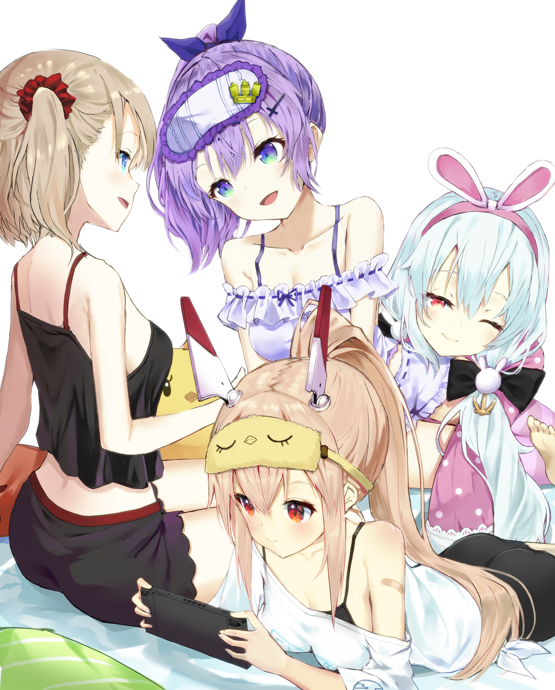 Azur Lane characters Laffey, Javelin, Ayanami, and Z23 in pajamas HD Phone Wallpaper