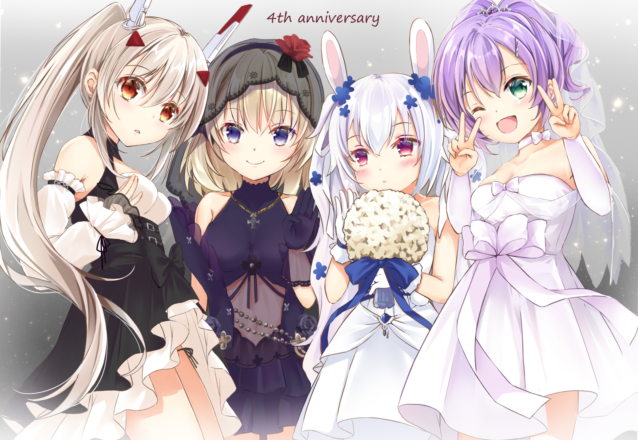 Azur Lane 4th Anniversary Fan Art with Four Girls HD Wallpaper