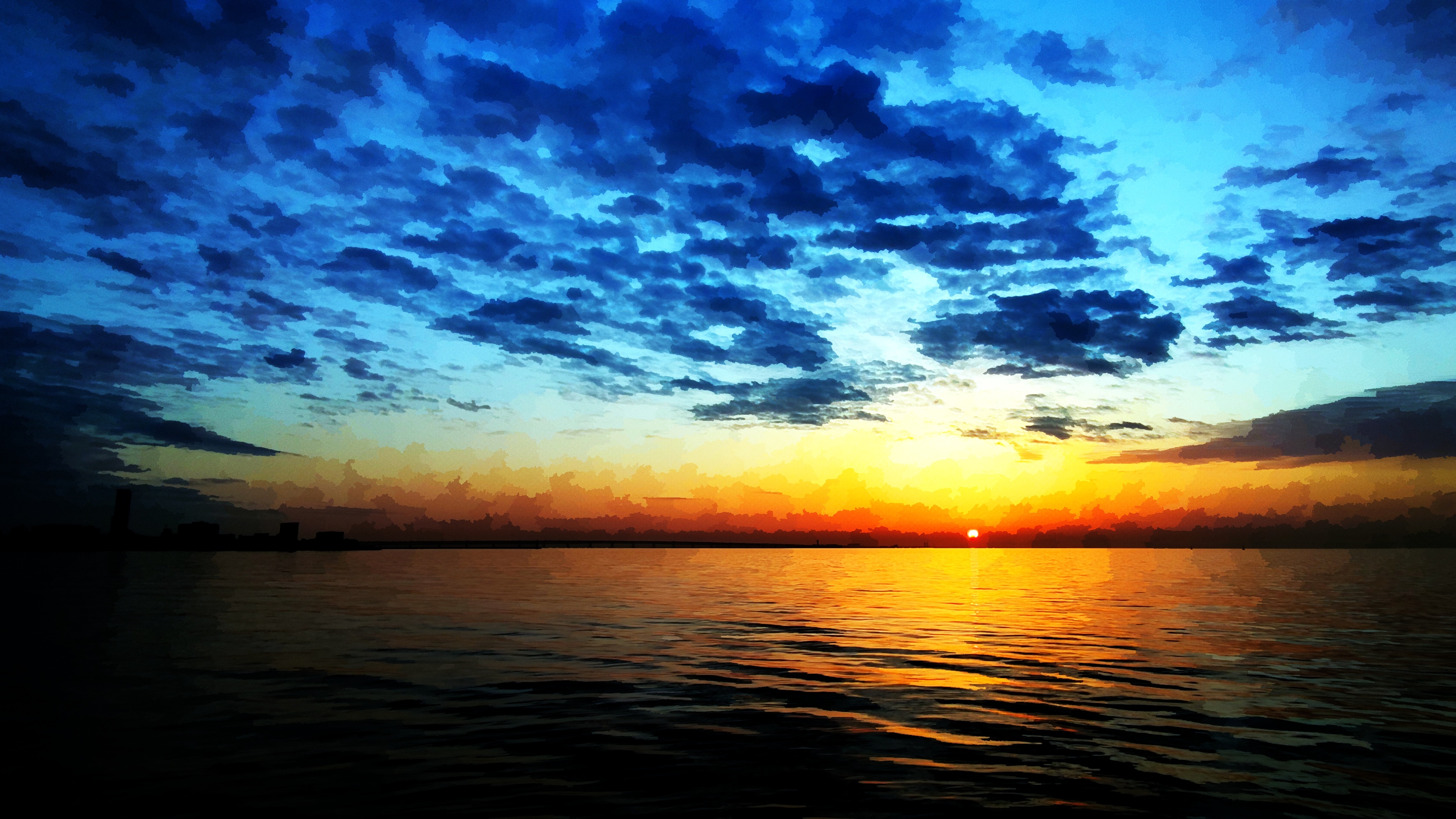 Sunset over the sea with dramatic clouds HD Wallpaper