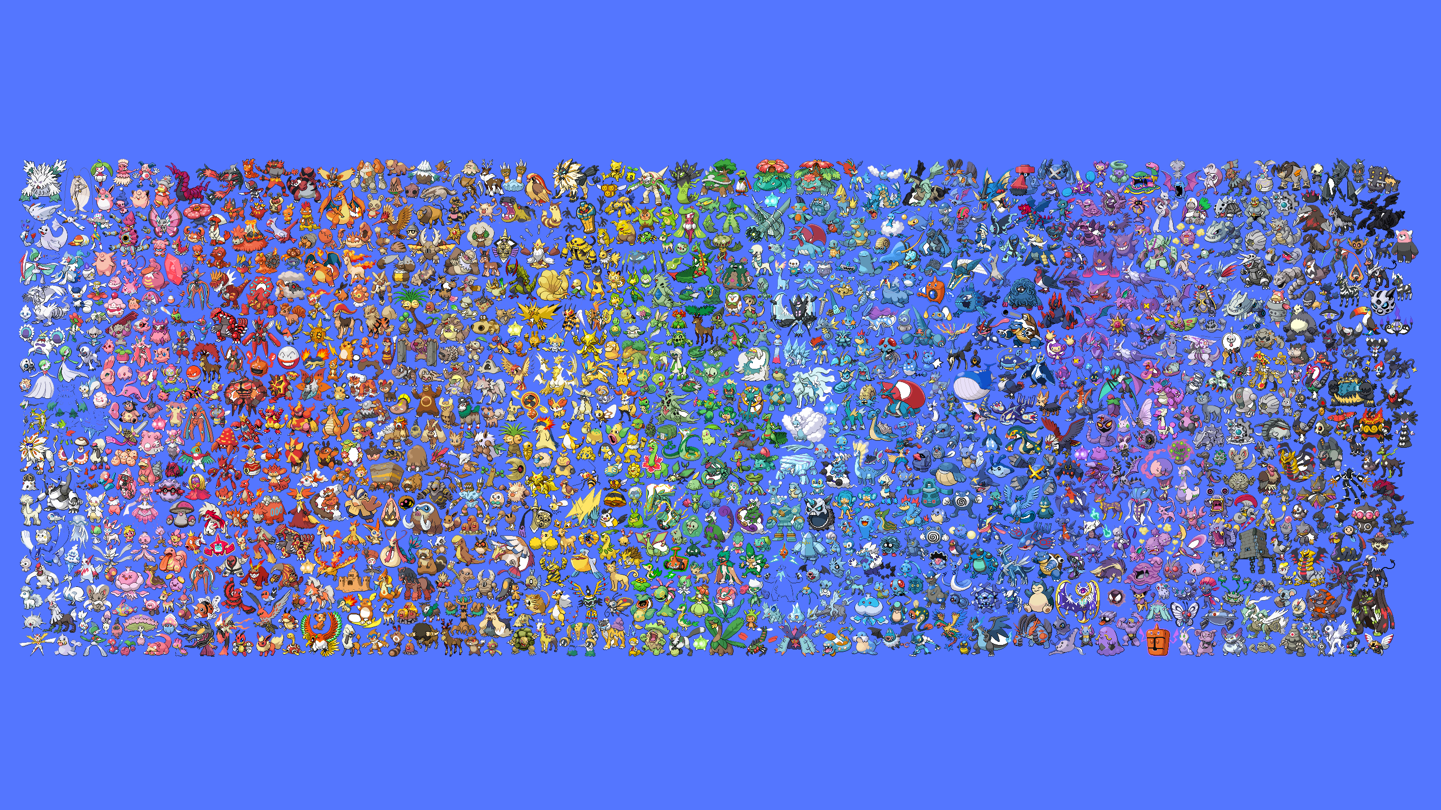 Collage of Pokémon characters arranged by color HD Wallpaper