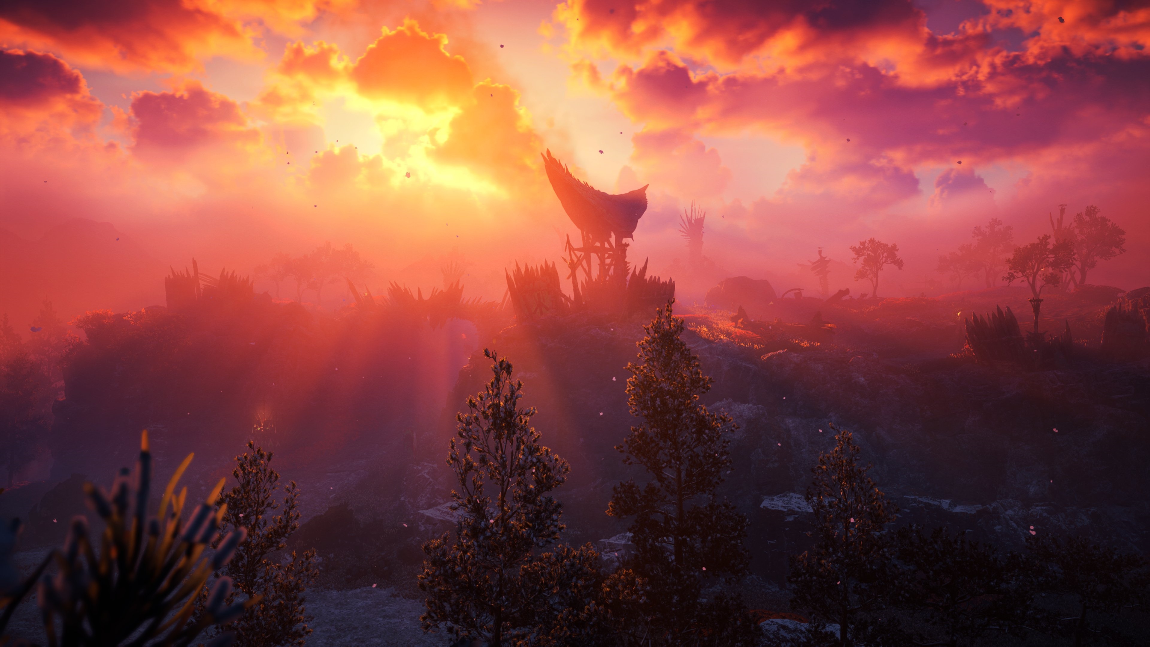 4K PlayStation sunset over a misty landscape HD Wallpaper