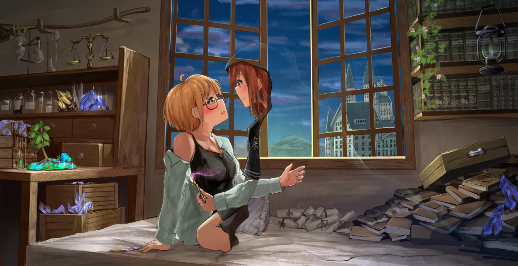 Wizard girl with glasses and invisible companion HD Wallpaper